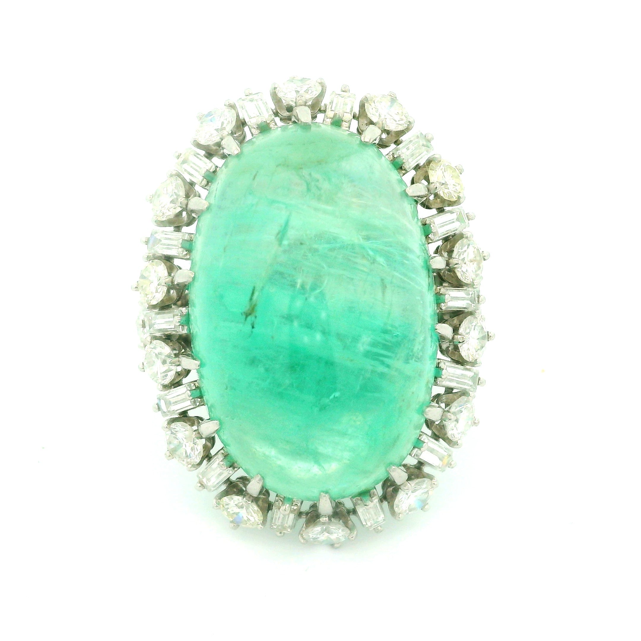 Mid-Century Russian Emerald Diamond Platinum Cocktail Ring, GIA Certified