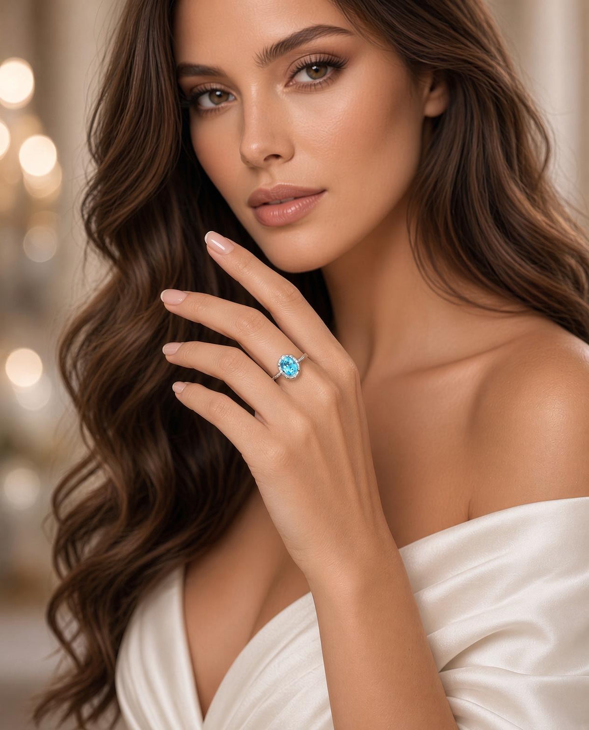 4.28 Carat Blue Zircon Diamond 14K White Gold Ring