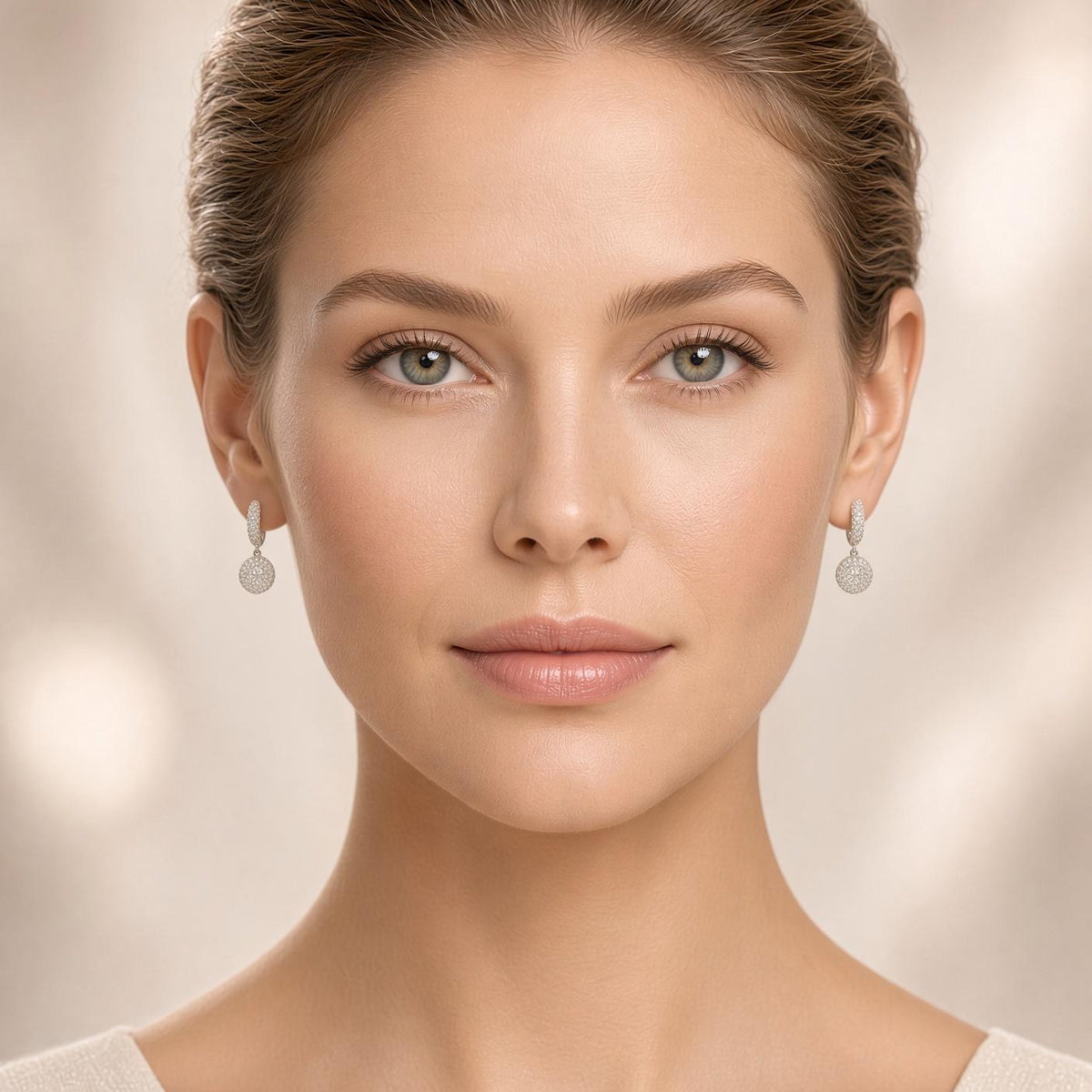 Diamond 18K White Gold Cluster Halo Huggie Drop Dangle Earrings