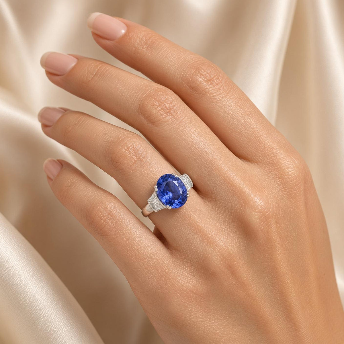 Estate 5.20 Carat Tanzanite Diamond 18K White Gold Ring