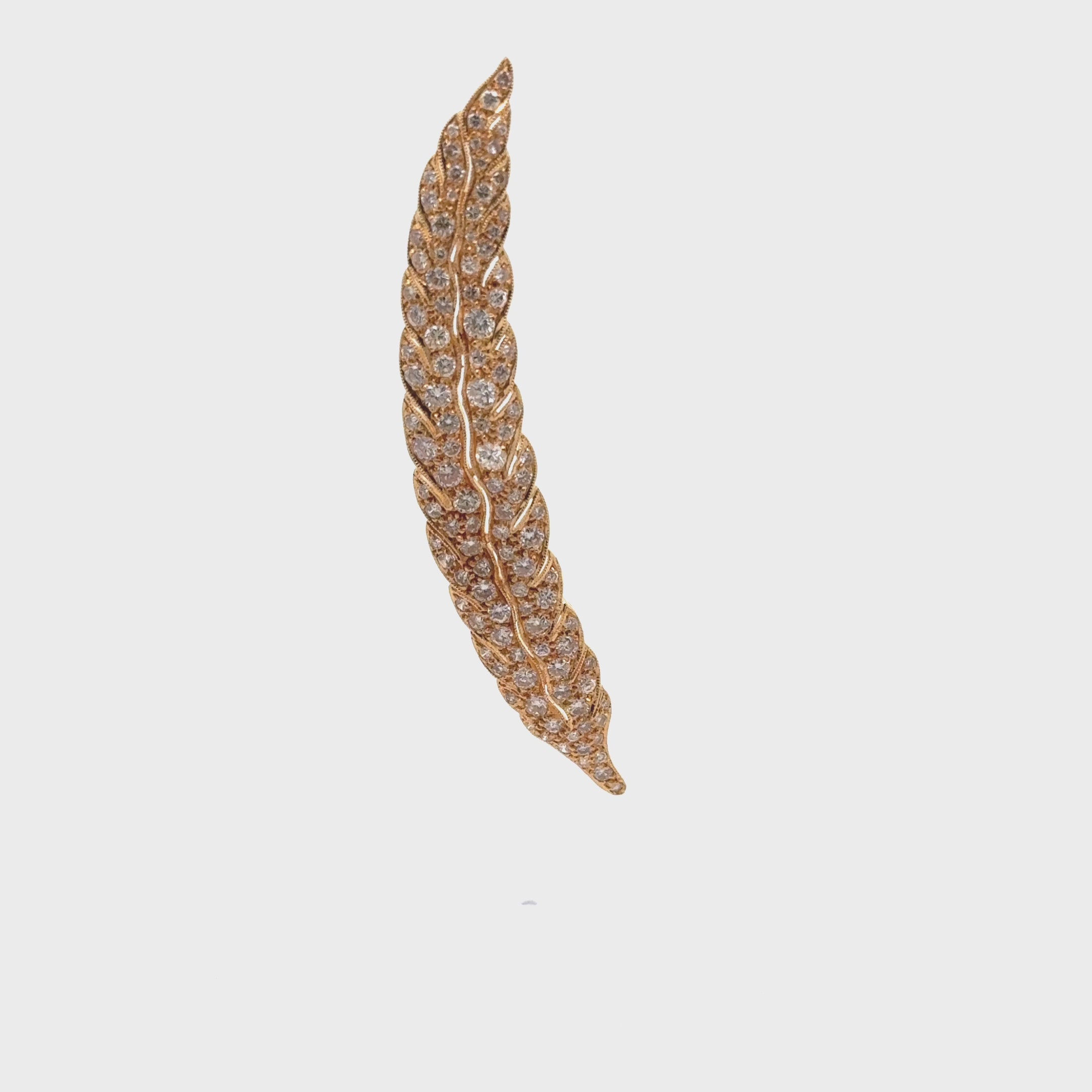 Antique-Style Diamond 18k Yellow Gold Feather Pendant-Brooch