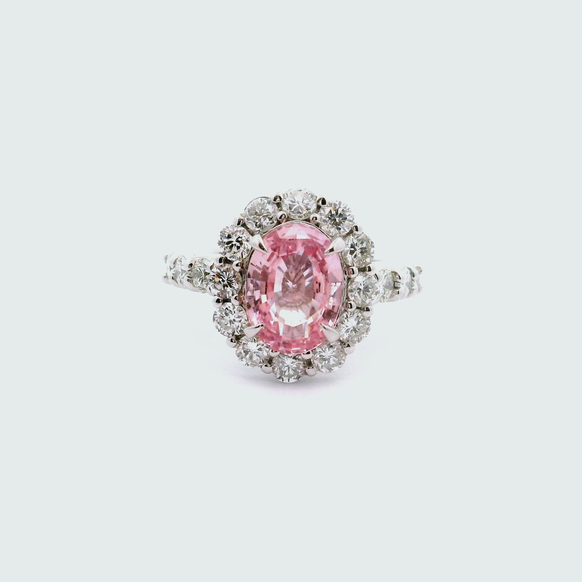 2.75 Carat Padparadscha Sapphire Diamond Platinum Ring, GRS Certified