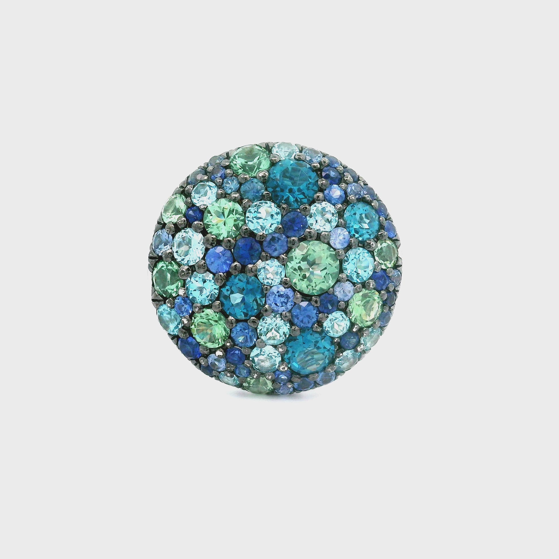 Blue Topaz Green Sapphire Diamond 18k White Gold Ring