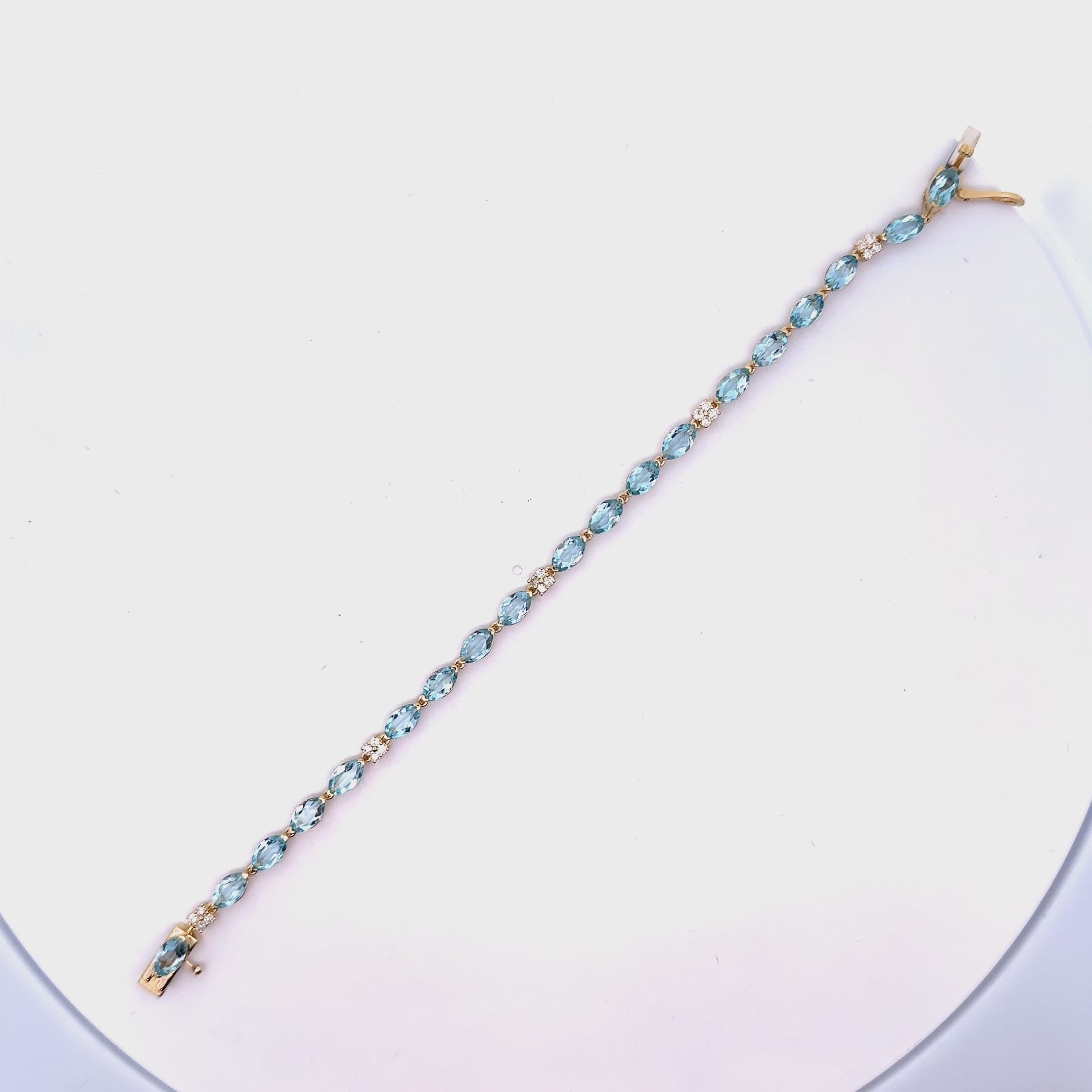 Aquamarine Diamond 14k Yellow Gold Tennis Bracelet