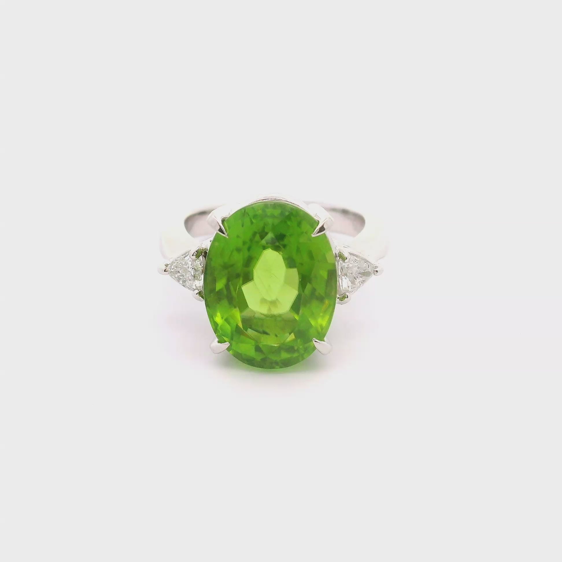9.61 Carat Peridot Diamond 3-Stone Platinum Ring
