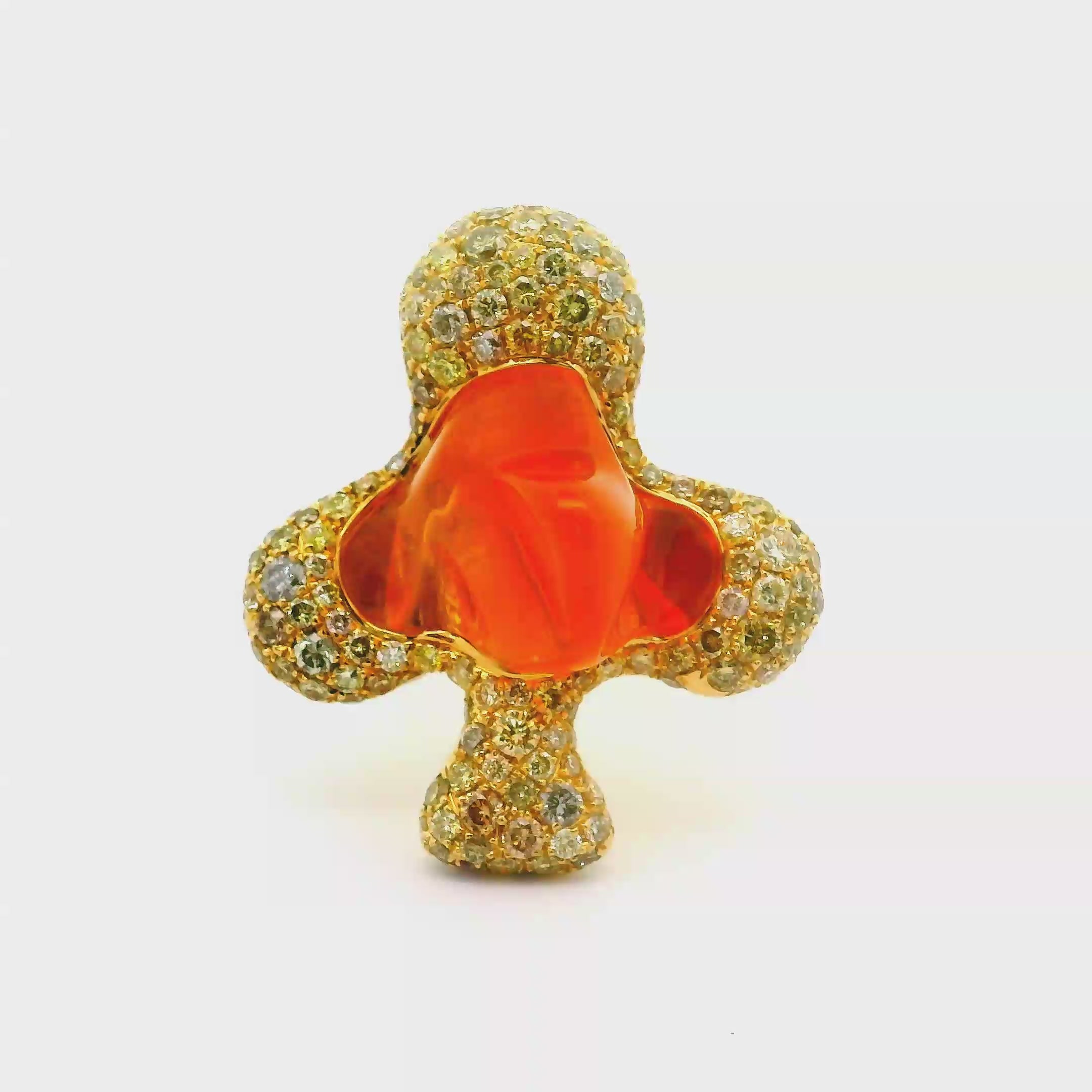 Modern Fire Opal Diamond 18k Yellow Gold “Ace” Ring