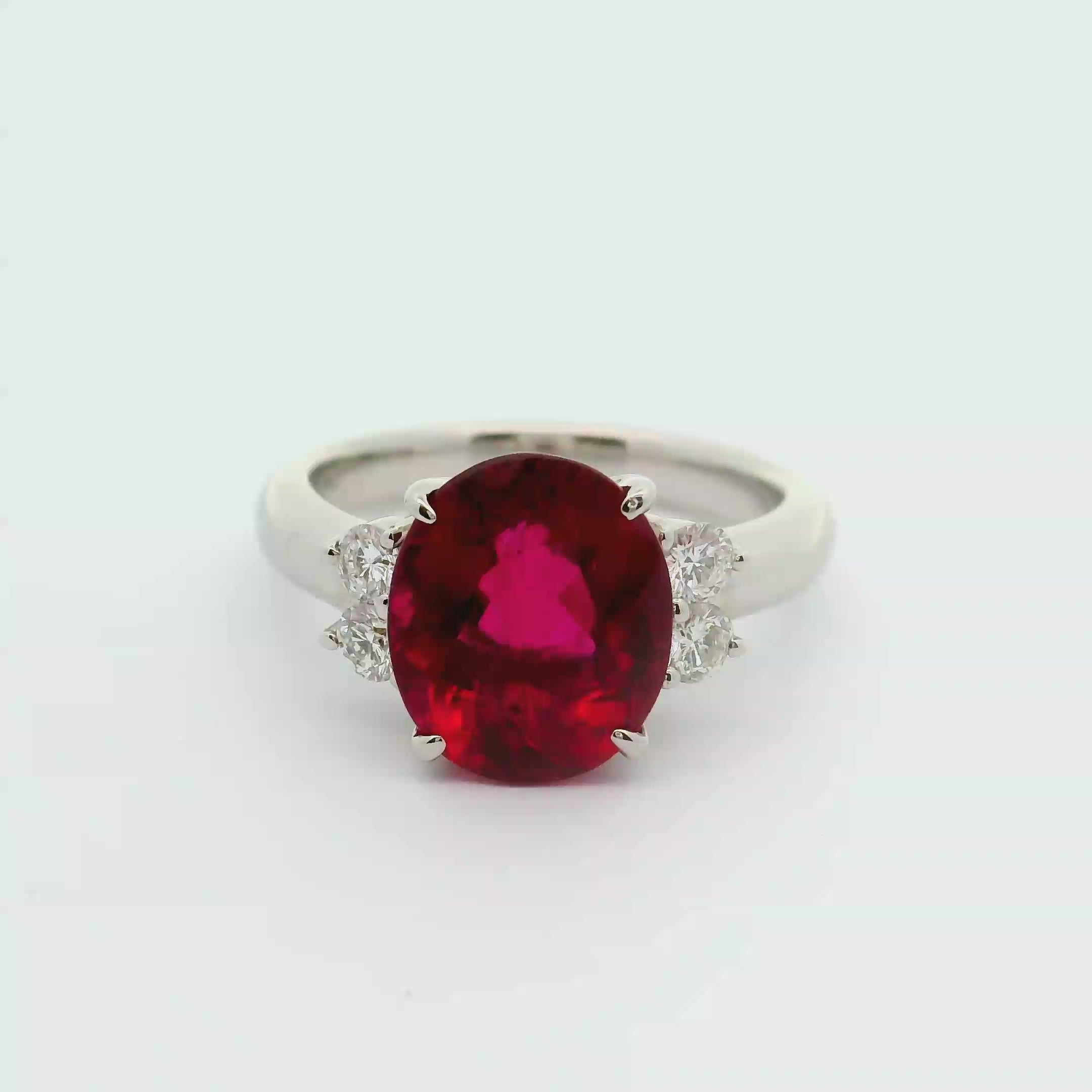 Rubellite Tourmaline Diamond Platinum Ring