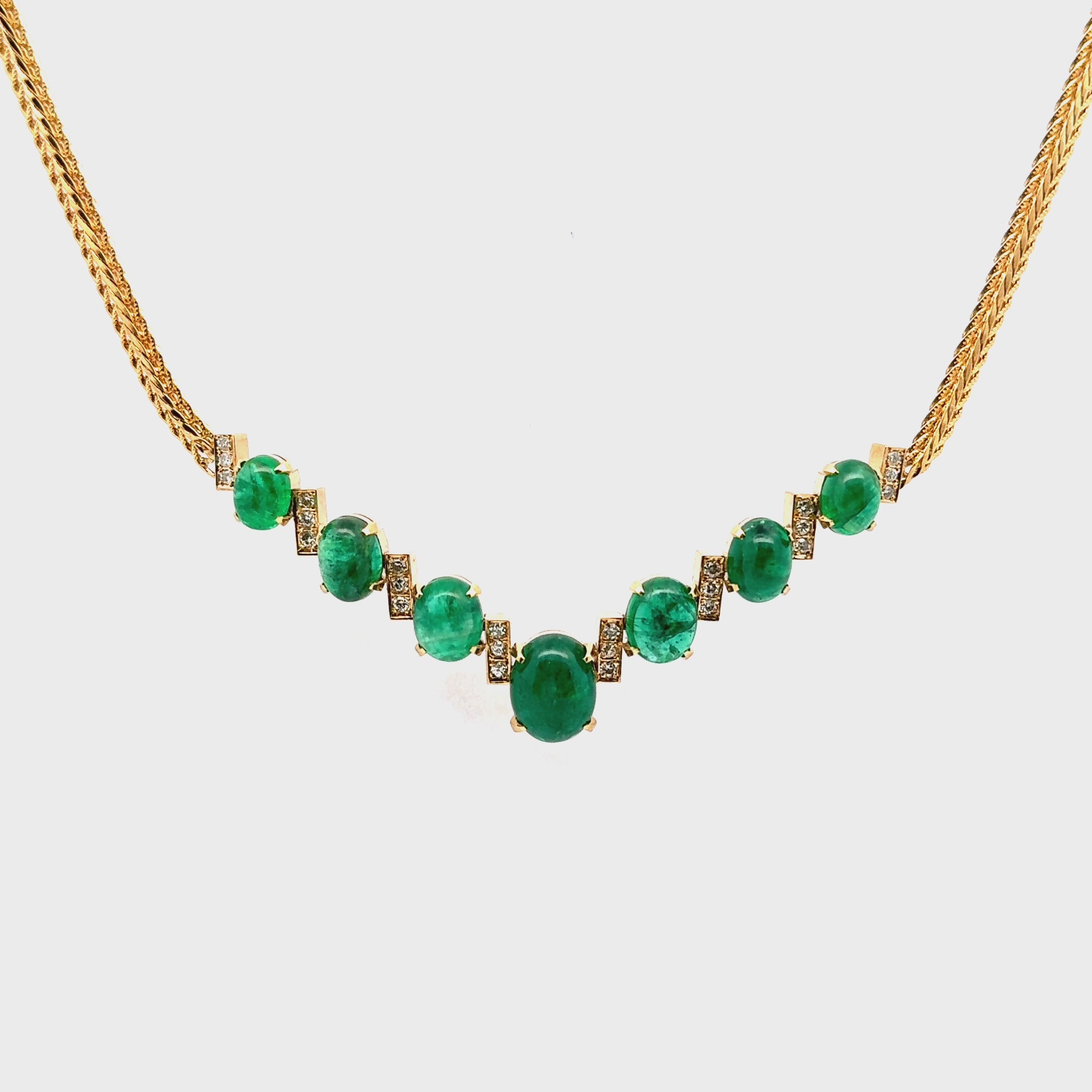 Cabochon Emerald Diamond 18k Yellow Gold Choker Necklace
