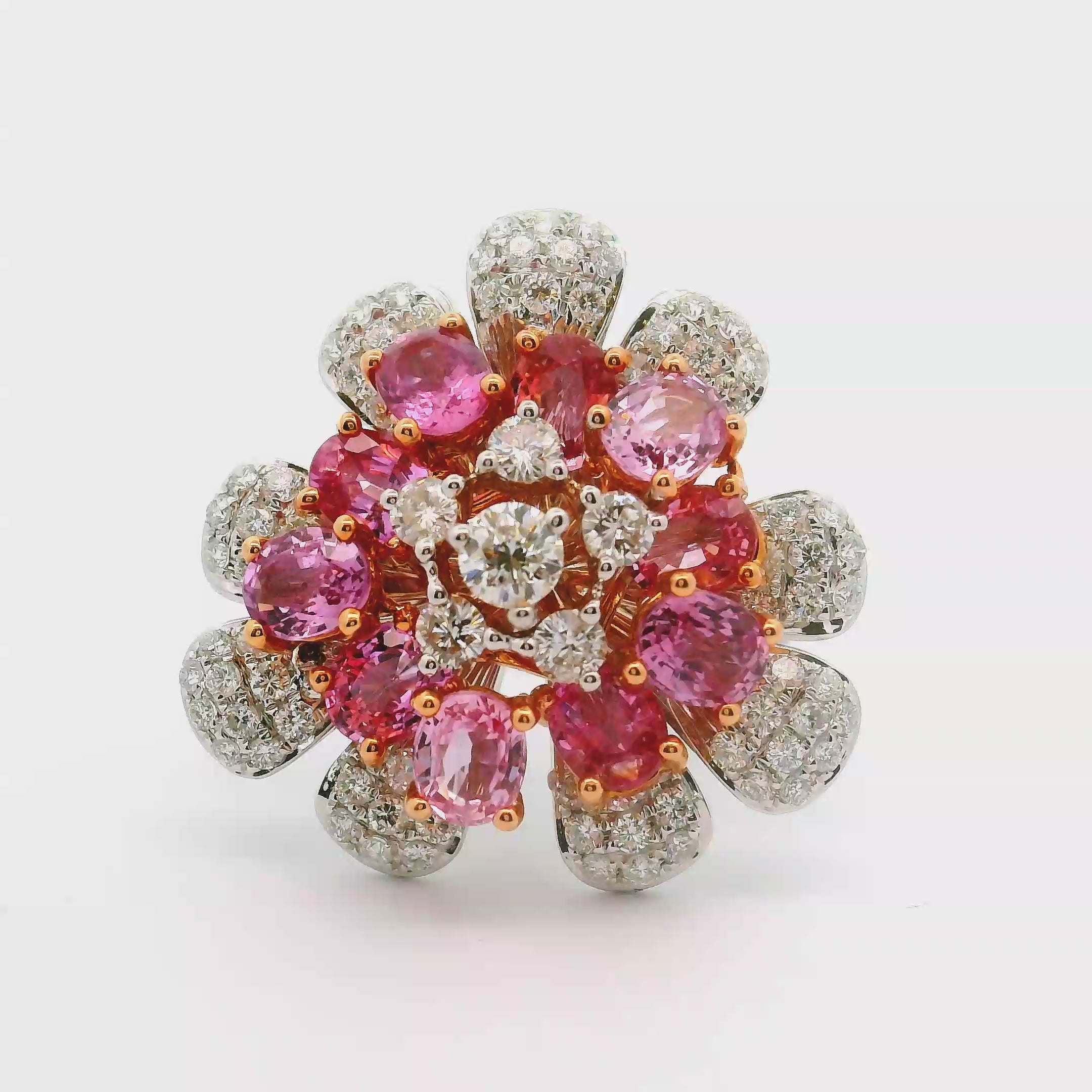 Padparadscha & Pink Sapphire Diamond 18k White Gold Flower Ring