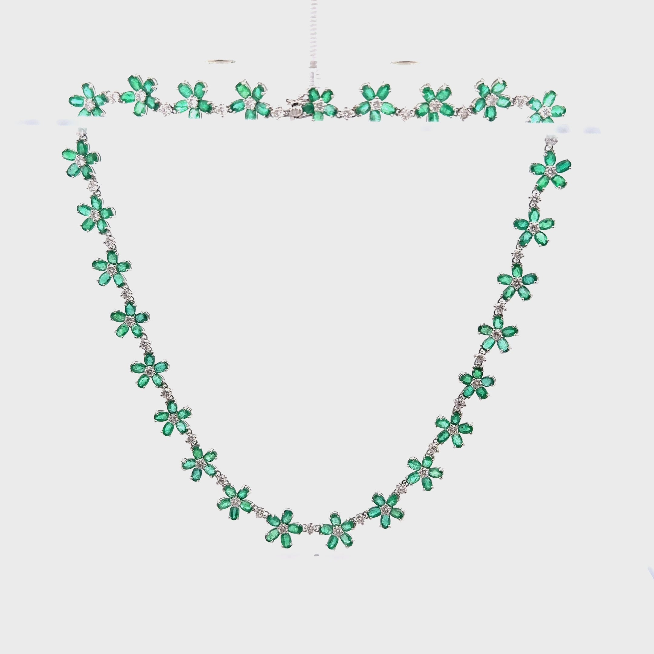 Emerald & Diamond 18k White Gold Flower Necklace