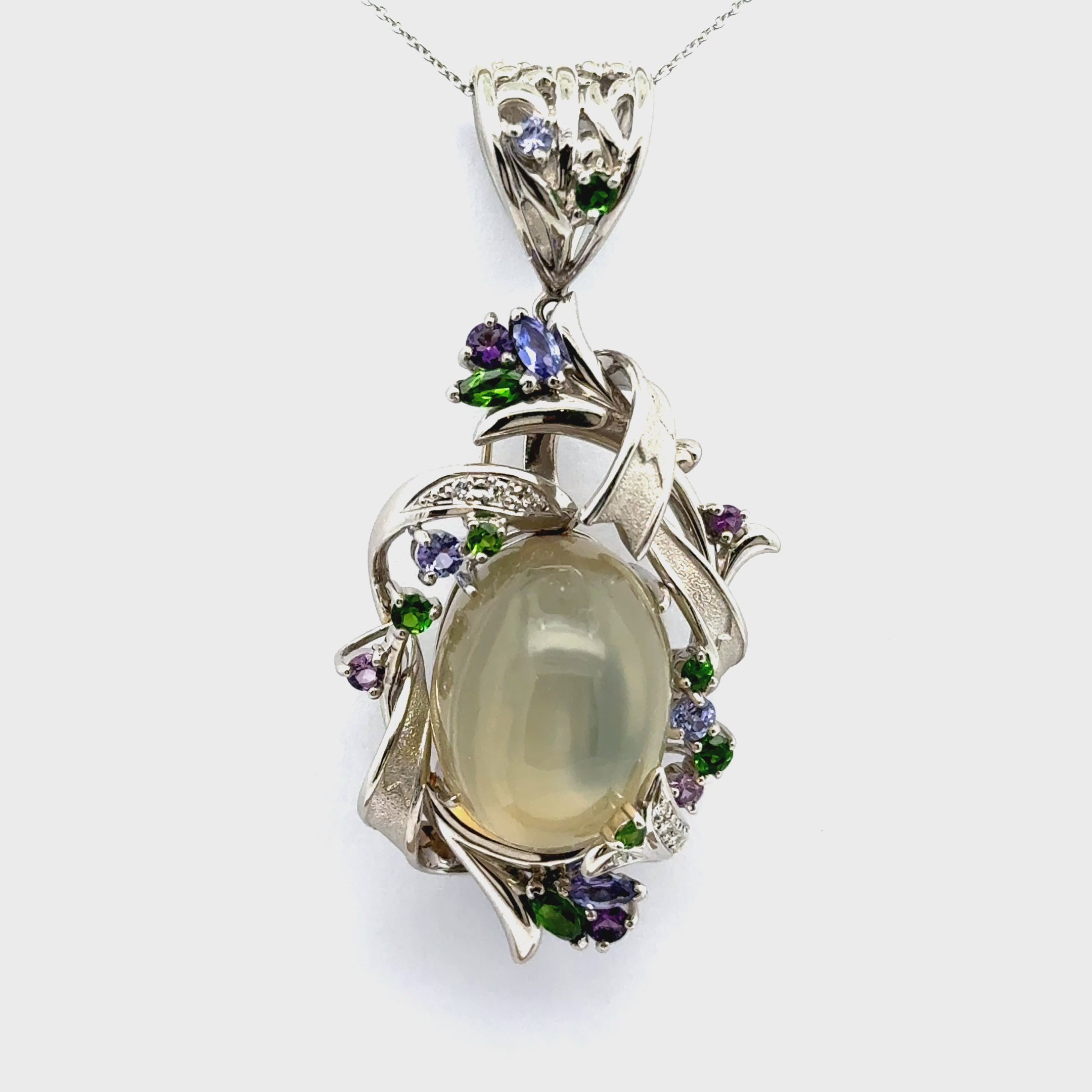 Moonstone Diamond Multi-Color Gemstone Platinum Brooch & Pendant