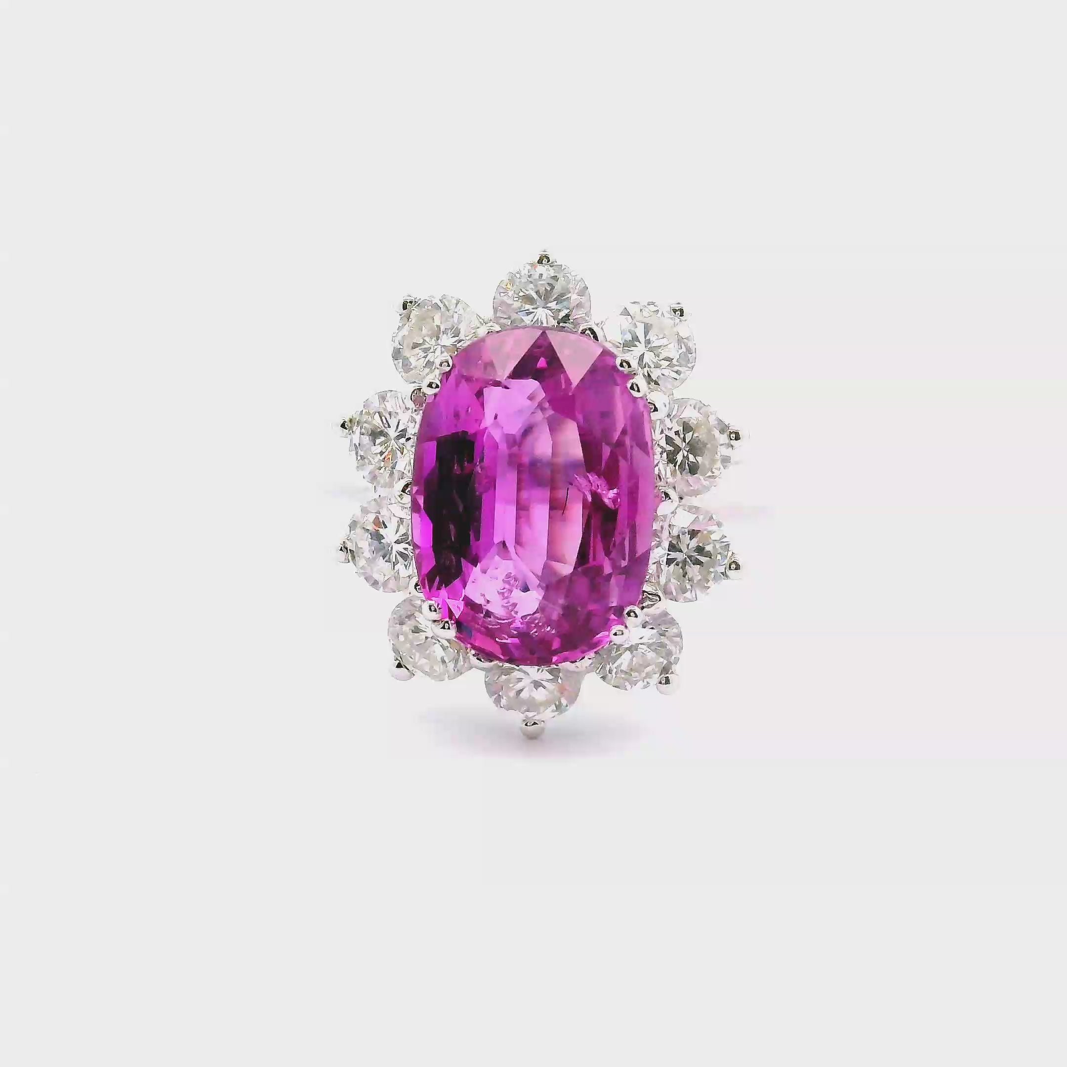 4.98 Carat Pink Sapphire Diamond Princess-Diana 18k White Gold Ring, GIA Certif