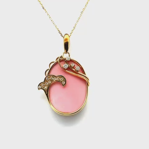 Pink Opal Diamond 18k Yellow Gold Necklace