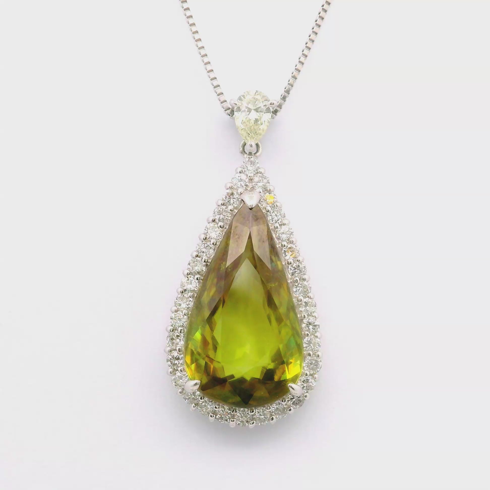 11.89 Carat Sphene Diamond Platinum Drop Pendant