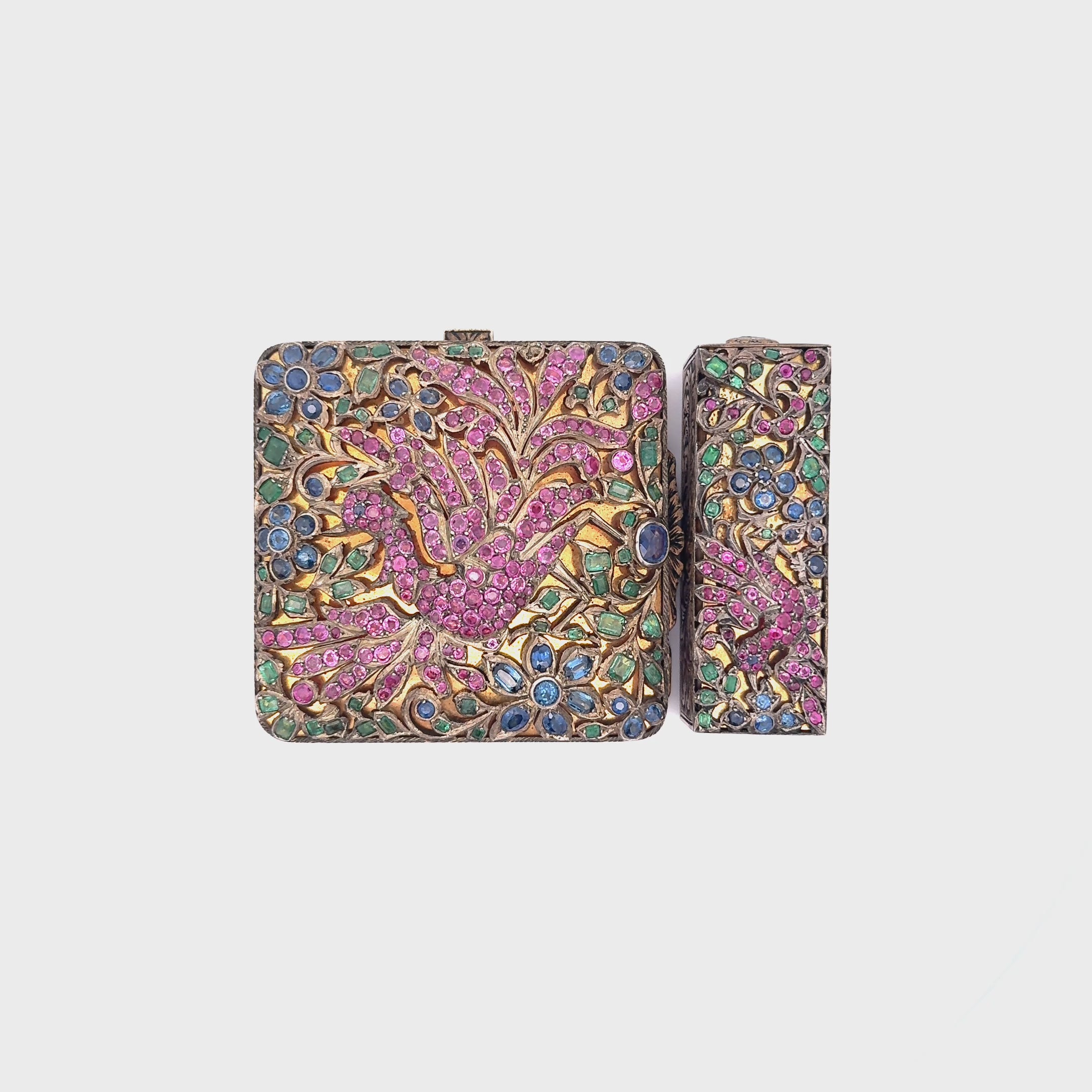 Victorian Ruby Sapphire Emerald Demantoid Silver Gold Plated Powder Lipstick Set