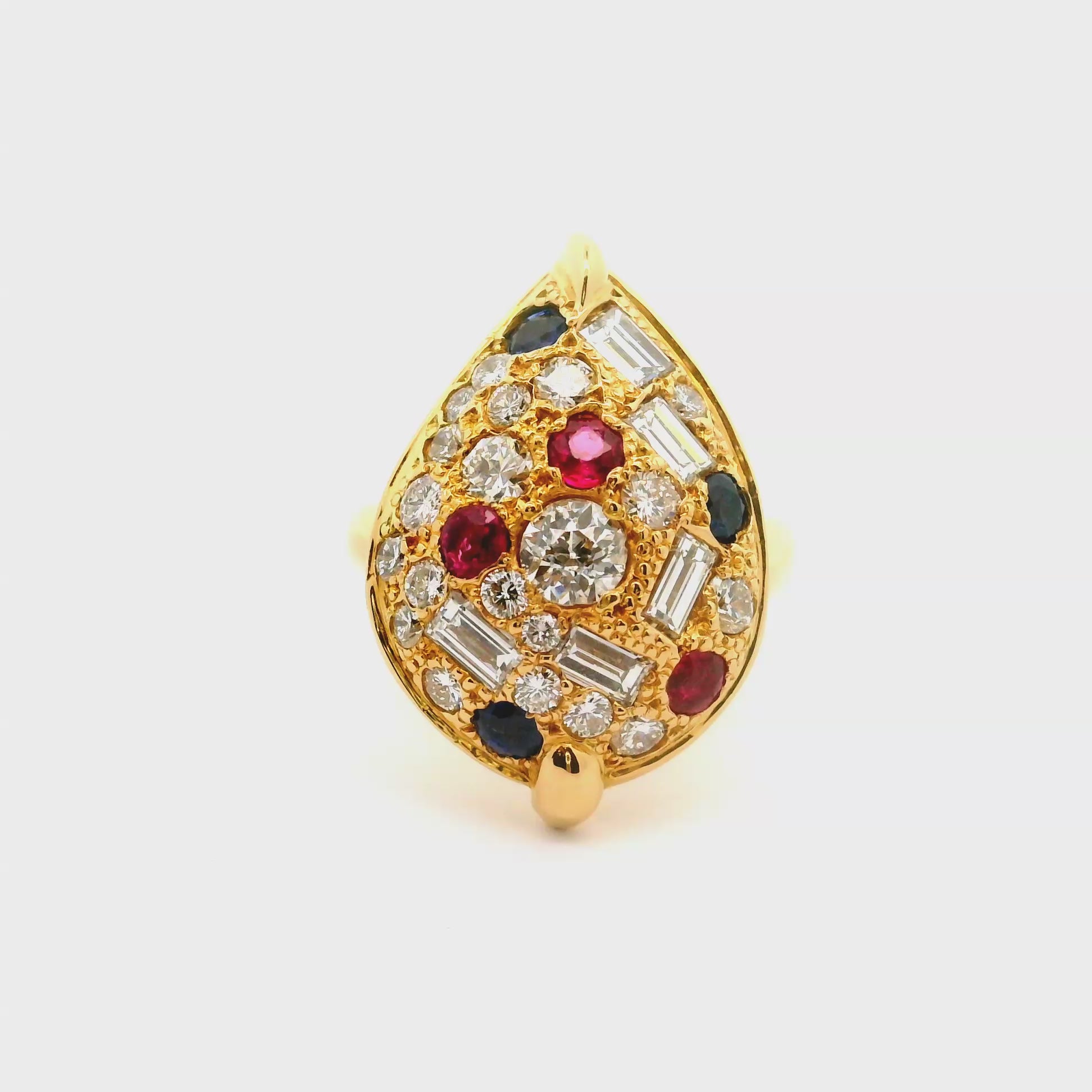 Diamond Sapphire Ruby 18k Gold Cluster Ring
