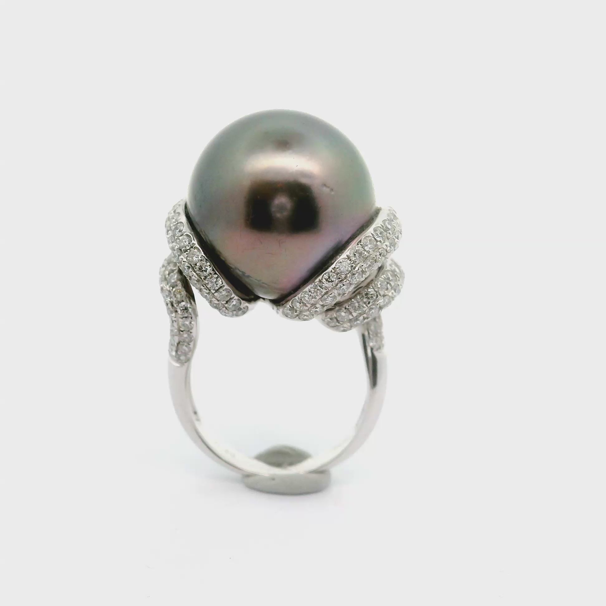 17mm Tahitian Pearl Diamond 18k White Gold Ring