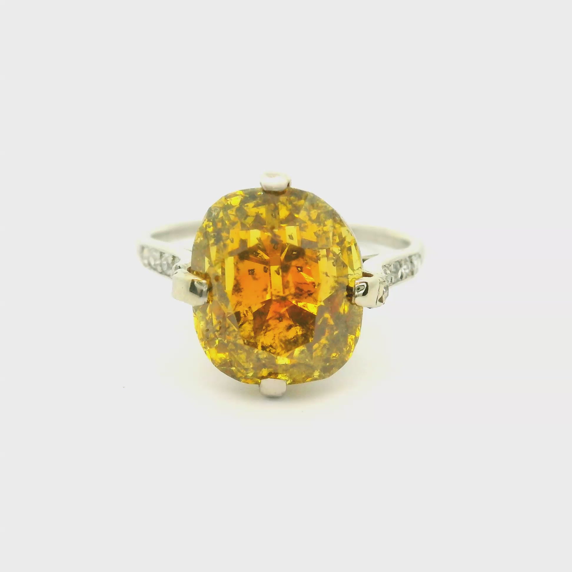 Art-Deco 6.24 Carat Fancy Deep Orange-Yellow Diamond Platinum Ring, GIA Certifie