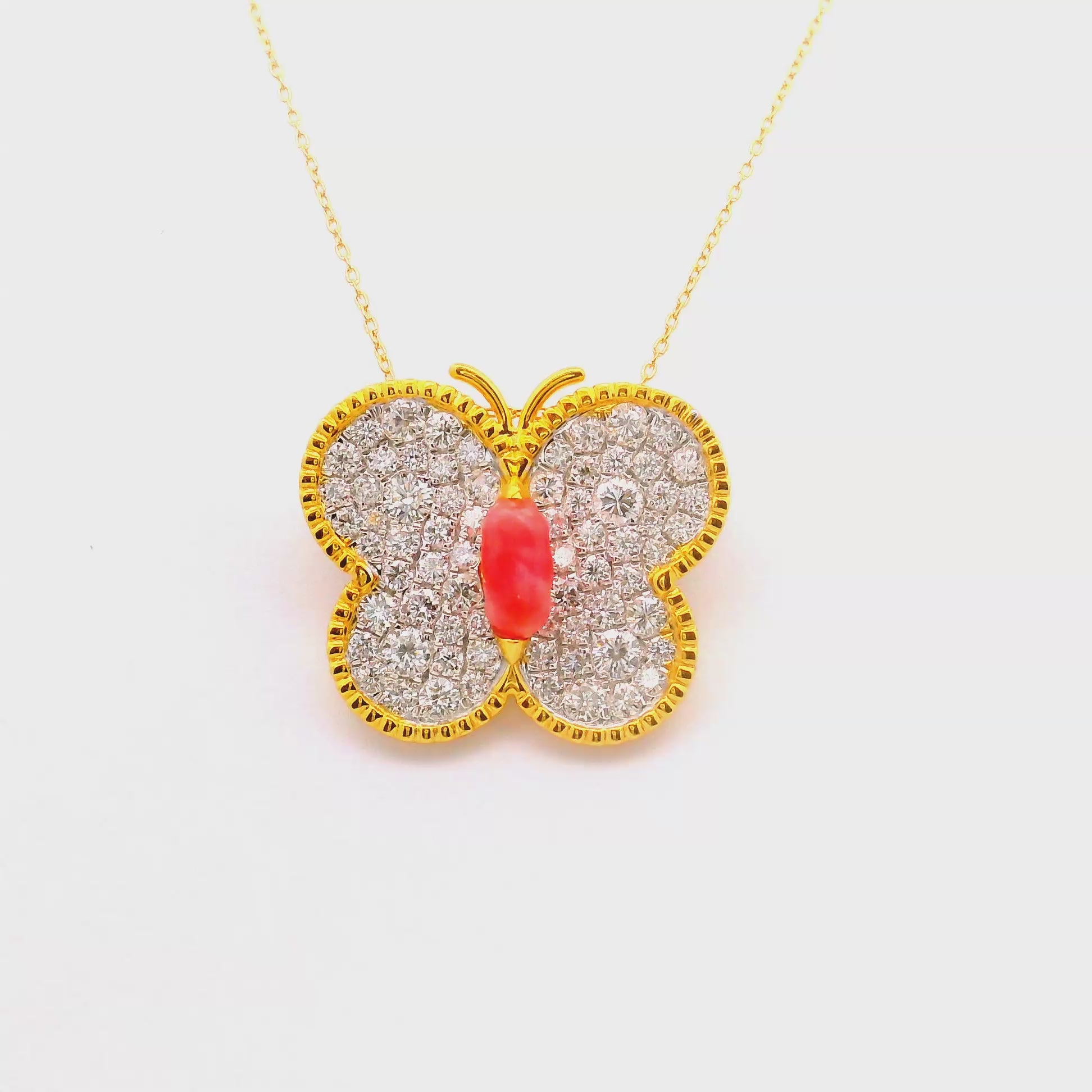 Conch Pearl Diamond 18k Yellow Gold Butterfly Pendant Necklace