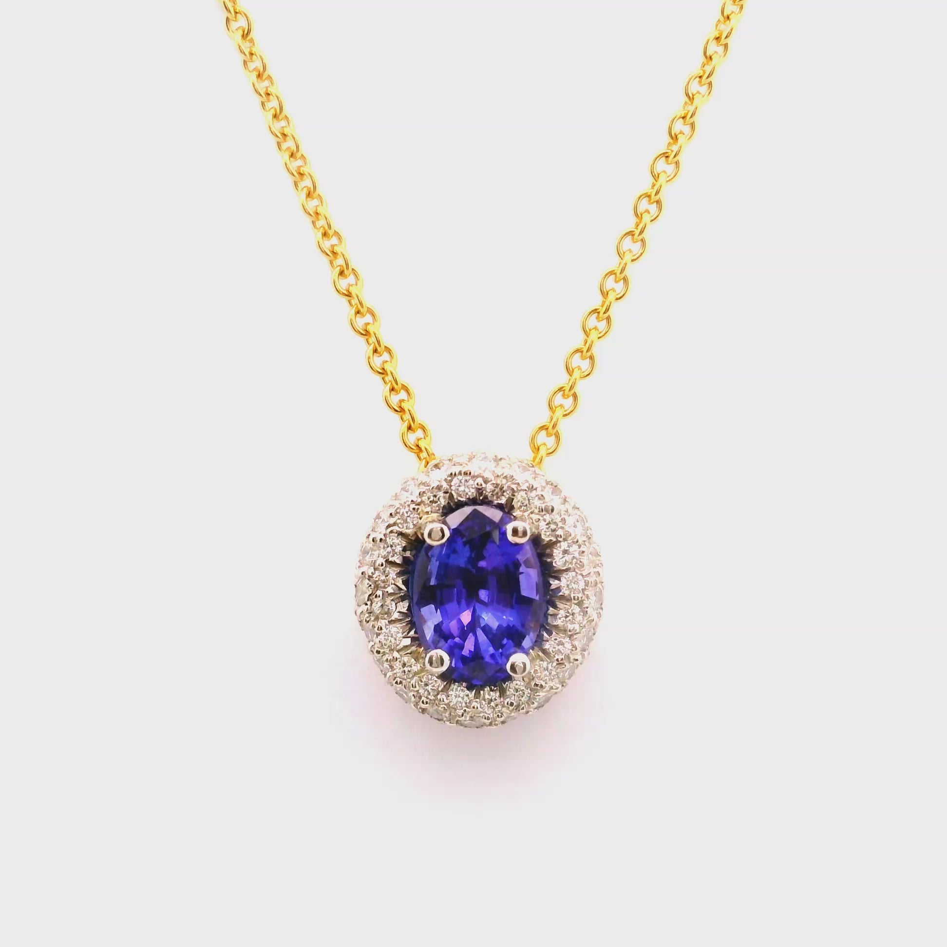 Tanzanite Diamond Pave Halo Platinum 18k Gold Pendant