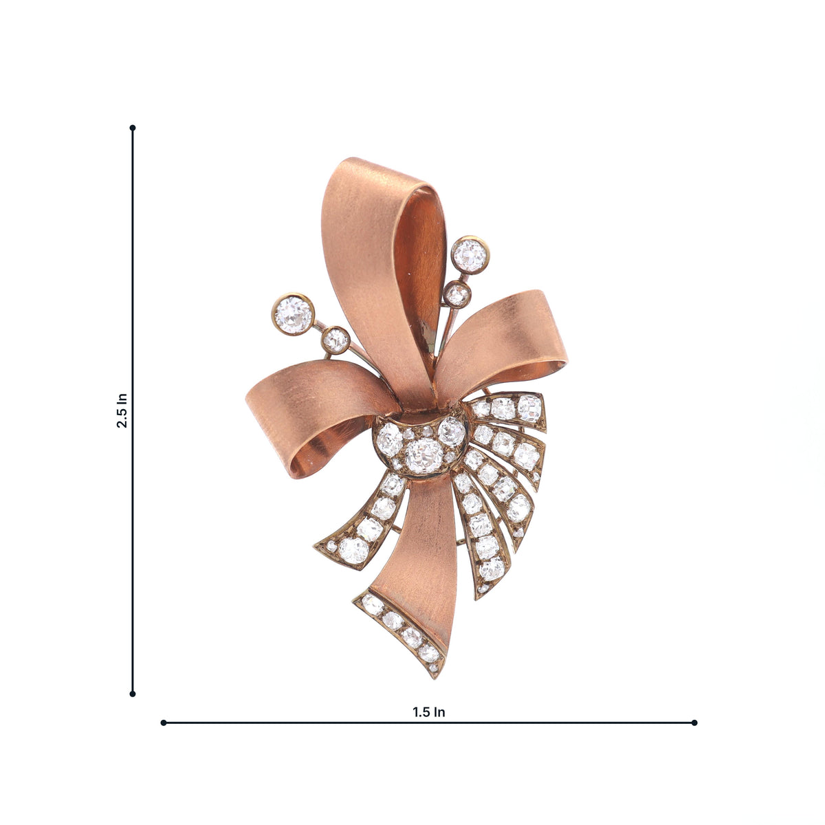 French Retro Diamond 18K Rose Gold Ribbon Brooch