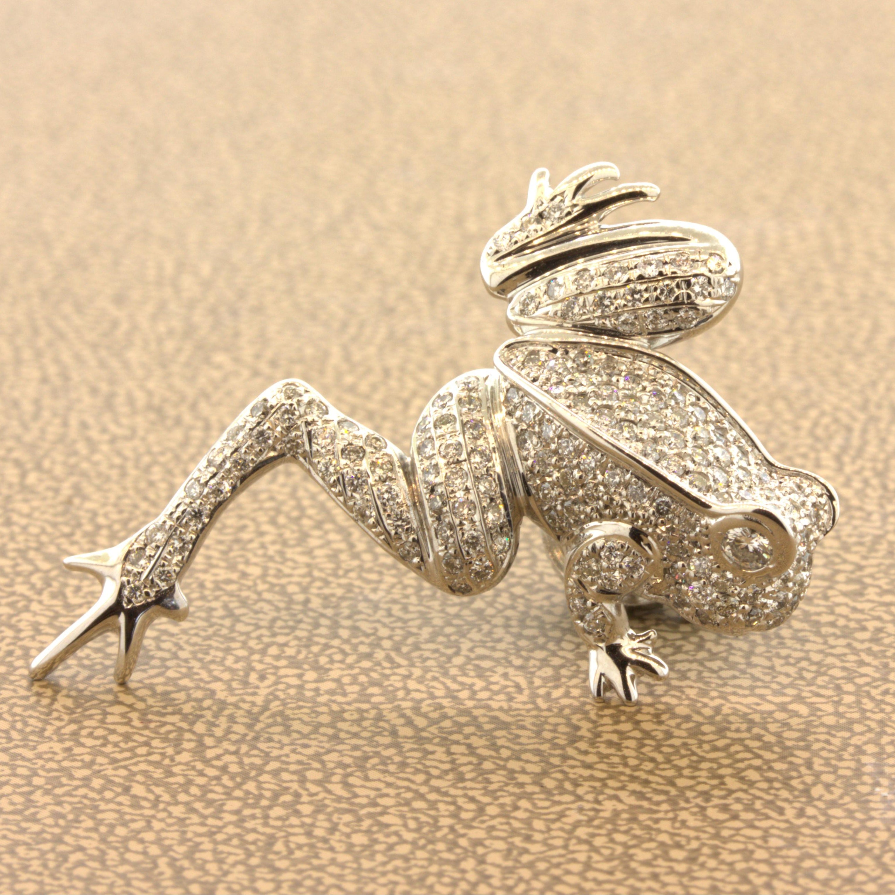Diamond 18K White Gold Frog Pin