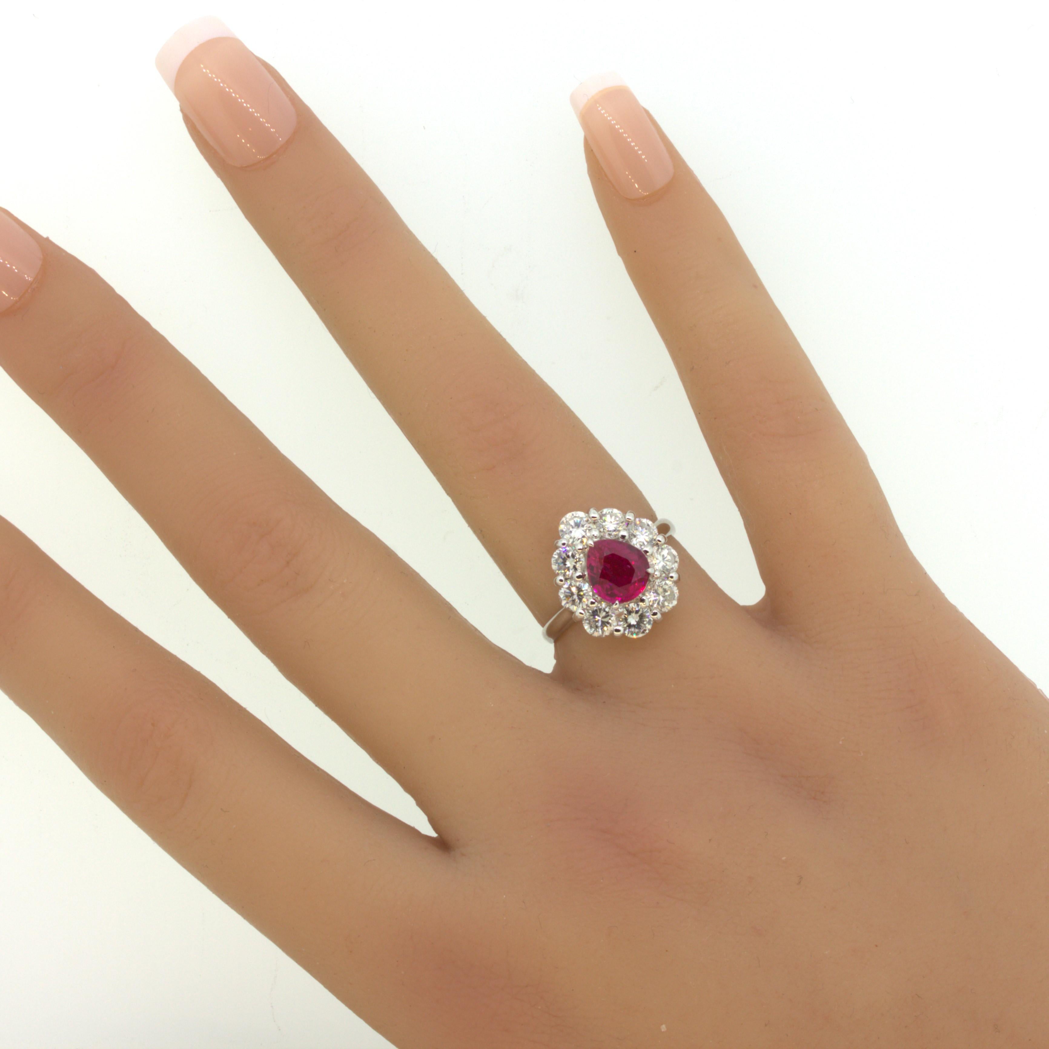 Superb 1.79 Carat Burmese Ruby Diamond Platinum Ring, GIA Certified
