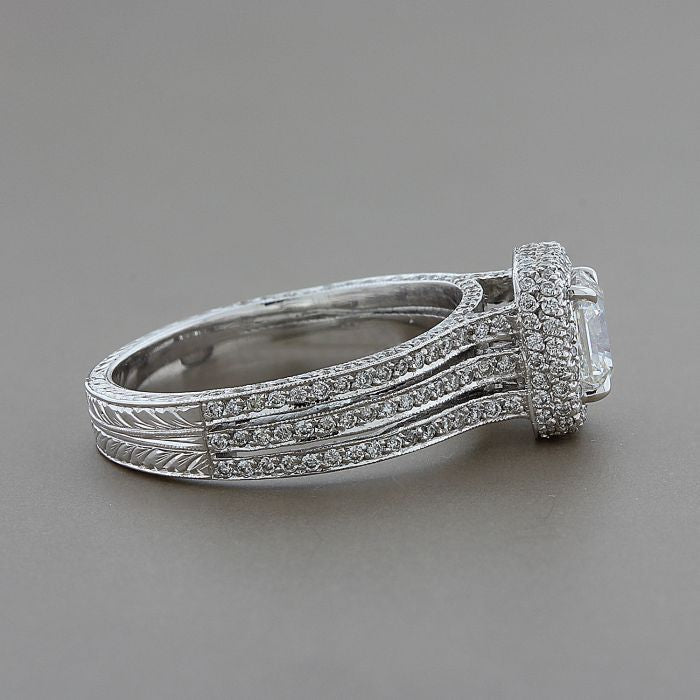 1.05 Carat Asscher Cut Diamond G-VS1 Gold Engagement Ring, GIA