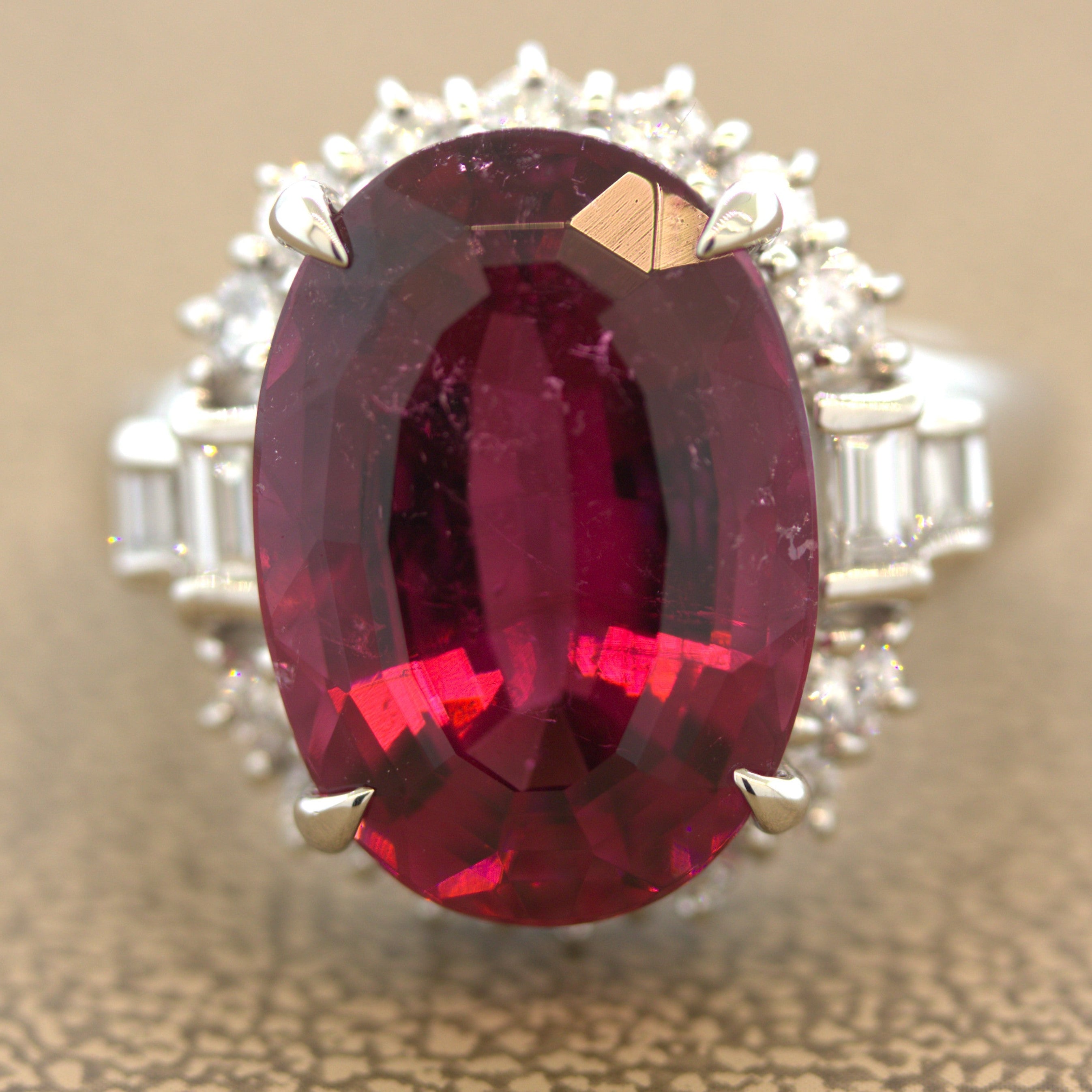 9.46 Carat Rubellite Tourmaline Diamond Platinum Ring