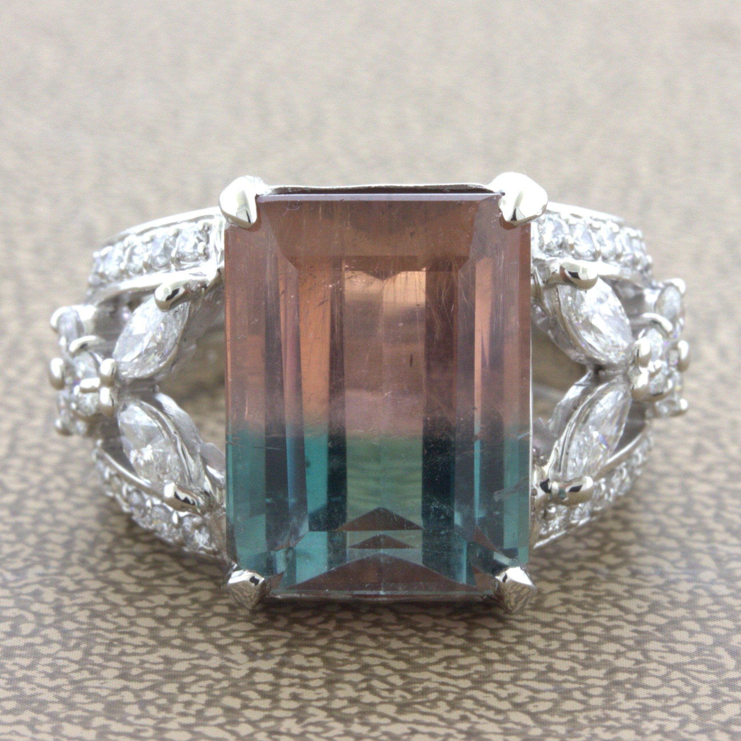 Bi-Color Tourmaline Diamond Platinum Floral Ring