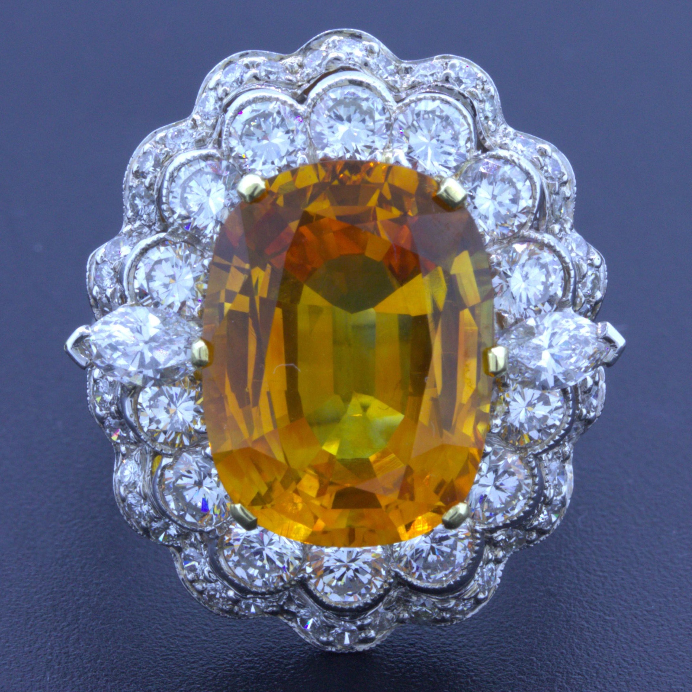 10.50 Carat Orange Sapphire Diamond 14k White Gold Ring, GIA Certified