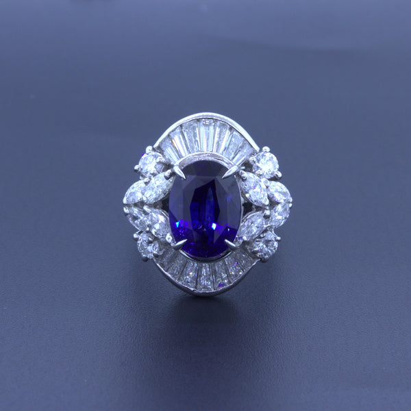 5.67 Carat Blue Sapphire Diamond Platinum Cocktail Ring