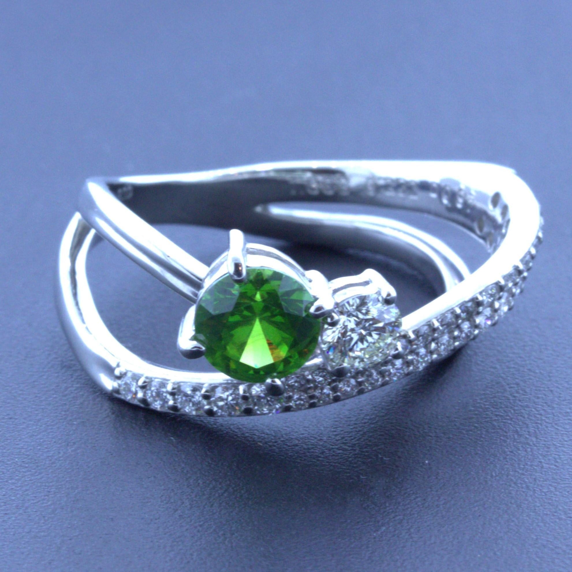 1.00 Carat Russian Demantoid Garnet Diamond Platinum Ring