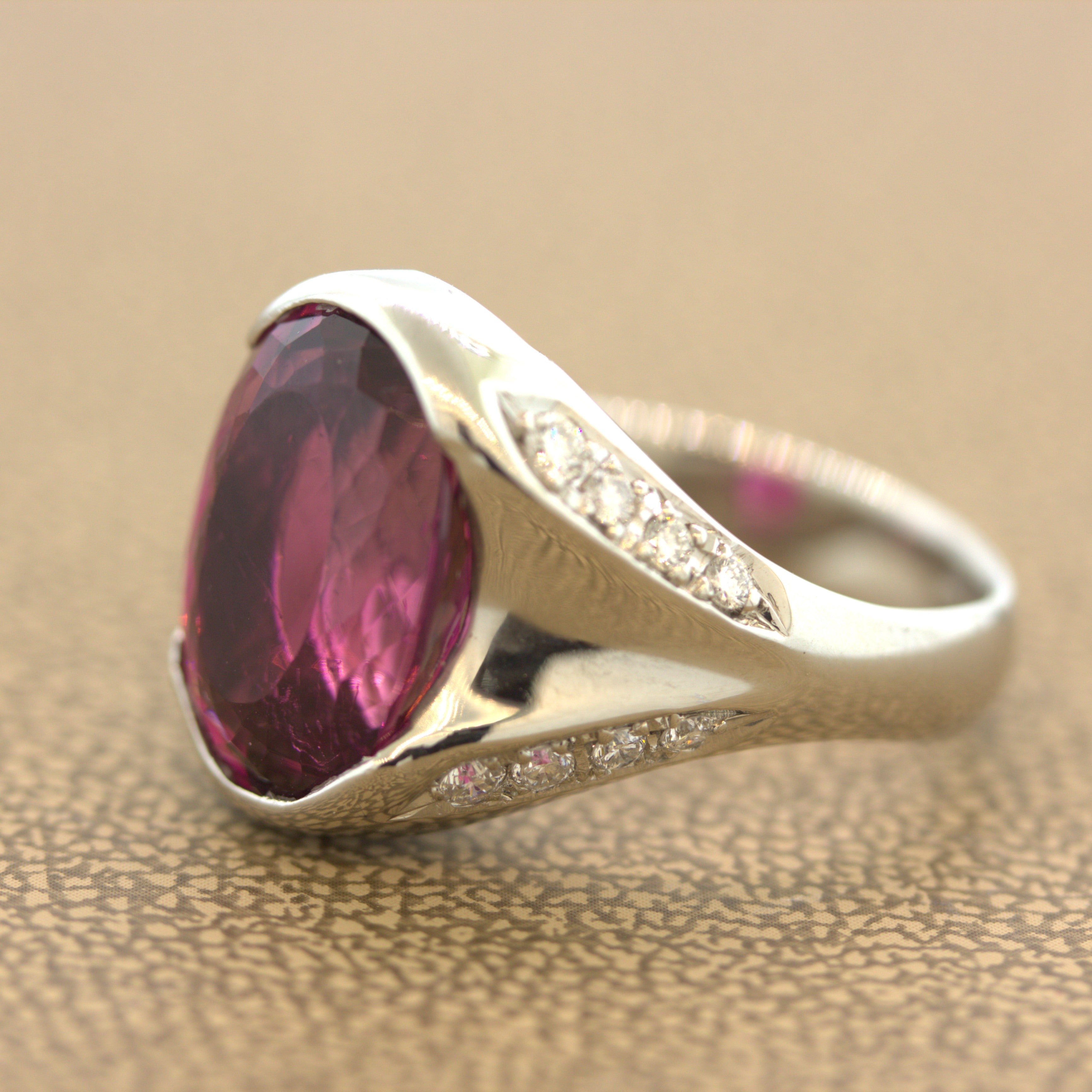 8.76 Carat Raspberry Tourmaline Diamond Platinum Ring