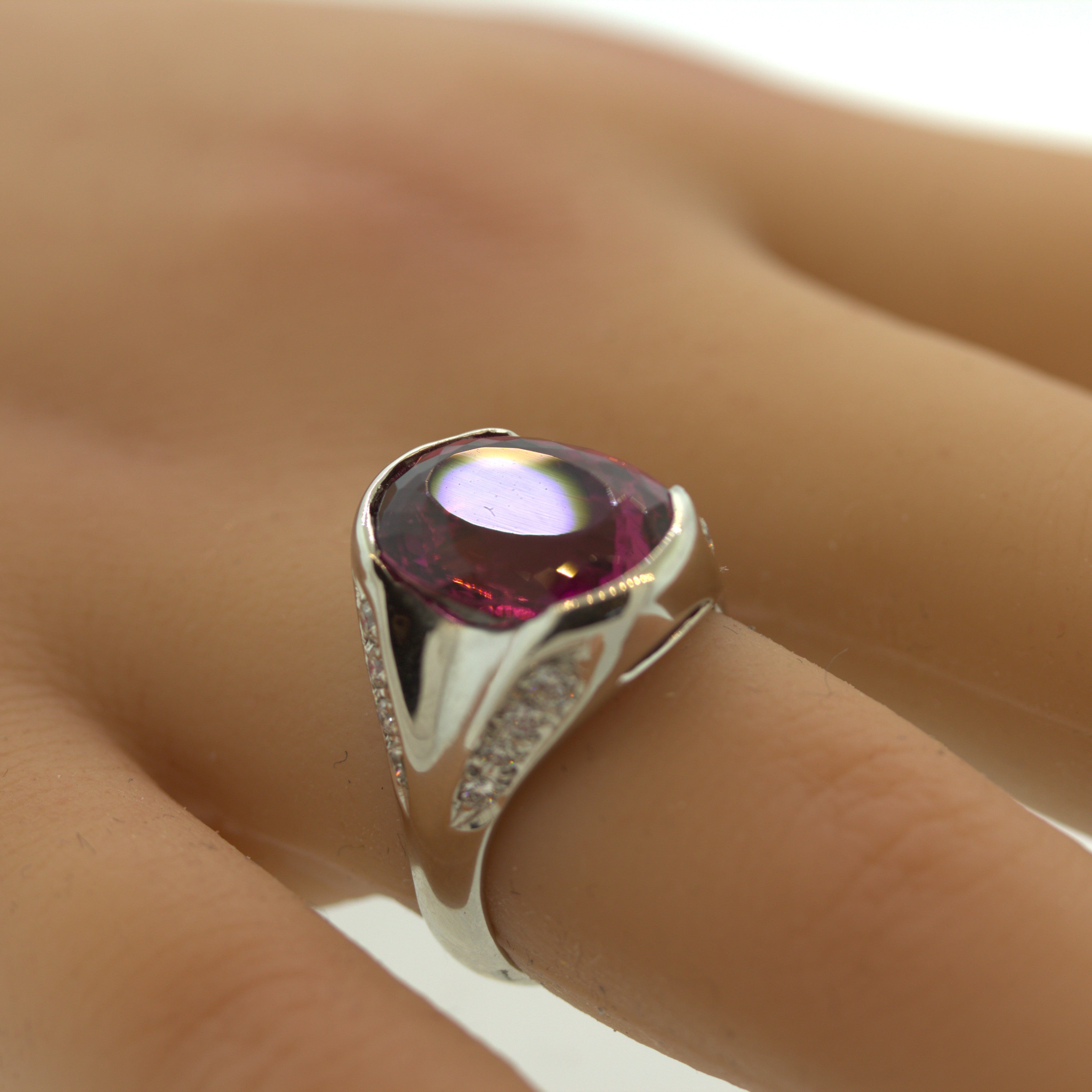 8.76 Carat Raspberry Tourmaline Diamond Platinum Ring