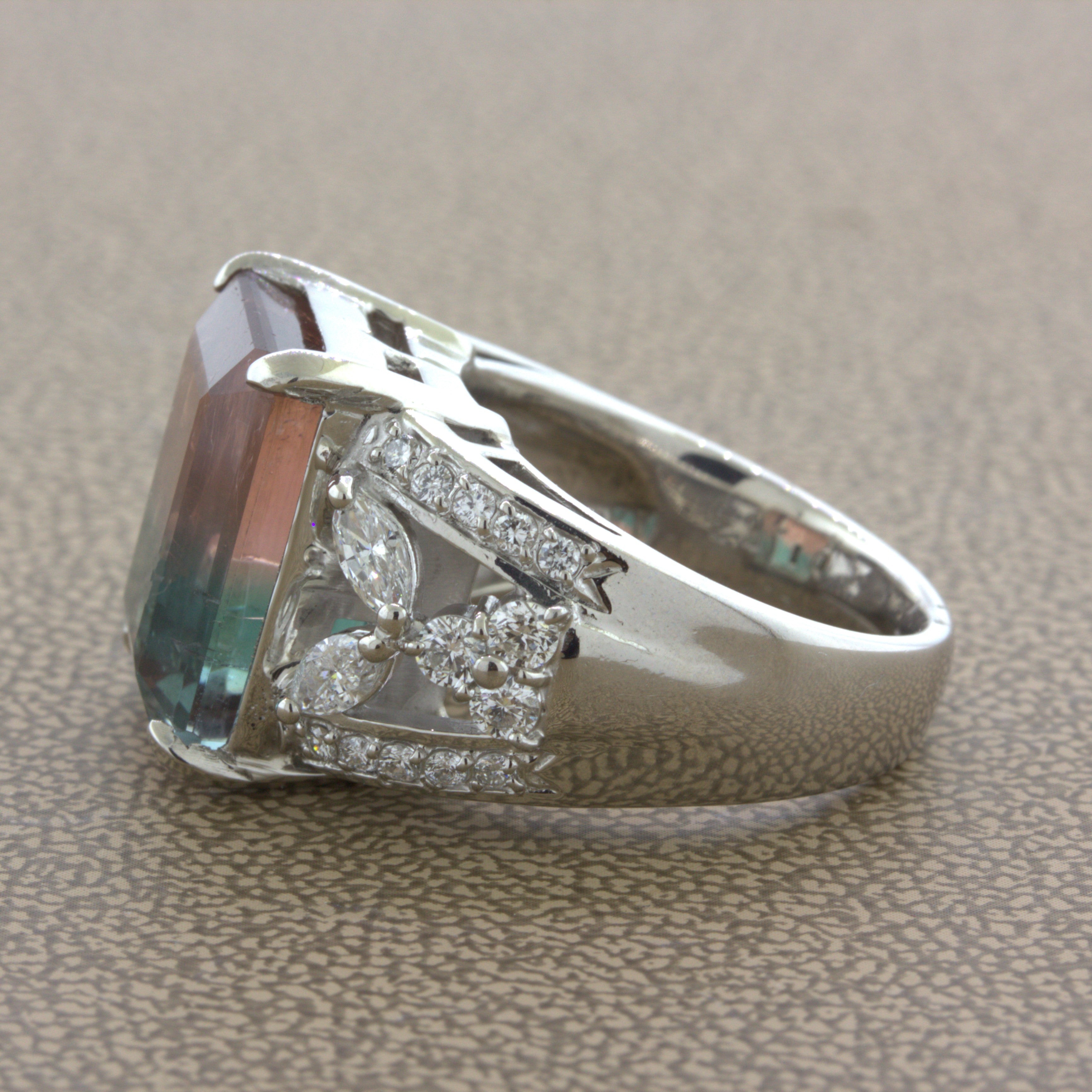 Bi-Color Tourmaline Diamond Platinum Floral Ring