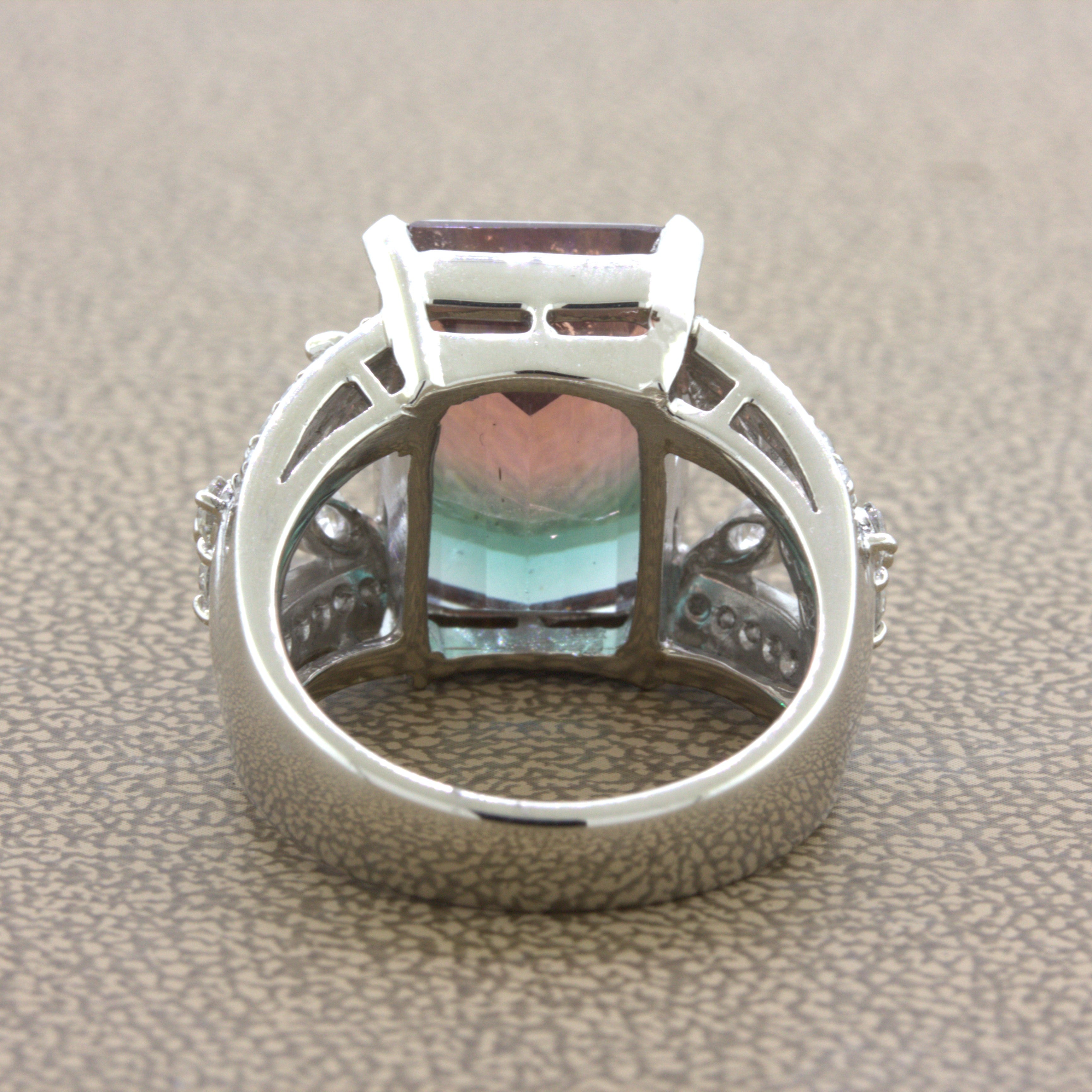 Bi-Color Tourmaline Diamond Platinum Floral Ring