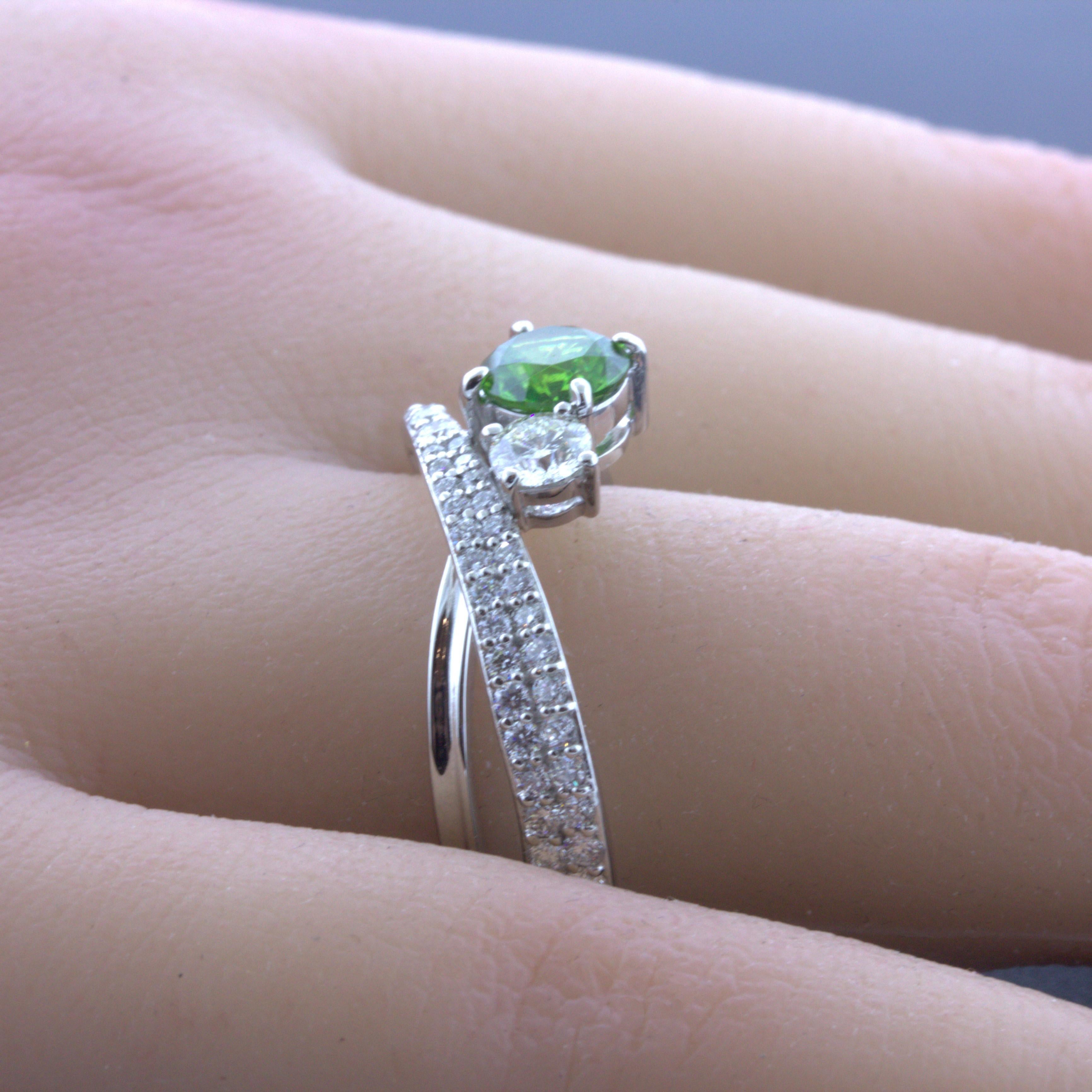 1.00 Carat Russian Demantoid Garnet Diamond Platinum Ring