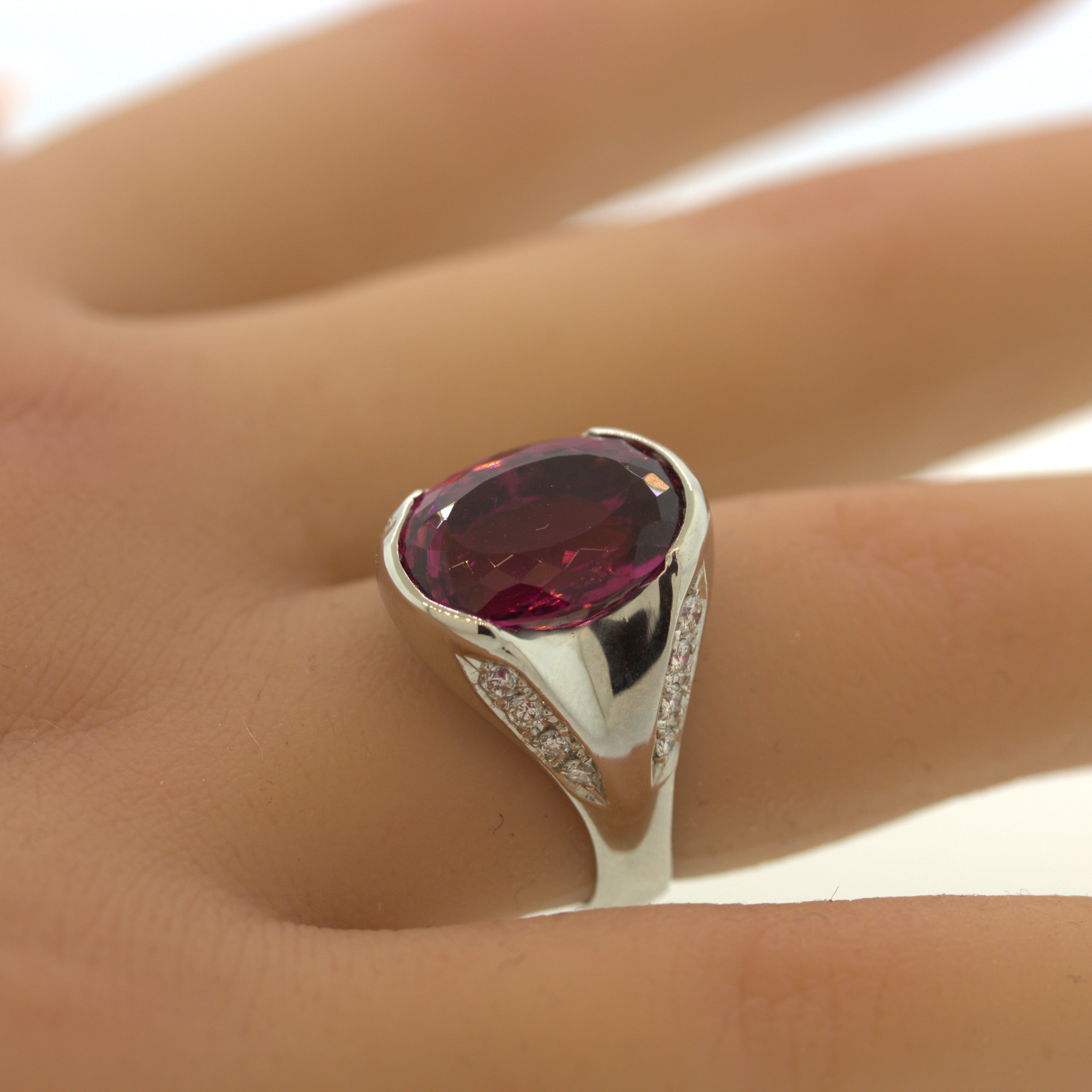 8.76 Carat Raspberry Tourmaline Diamond Platinum Ring