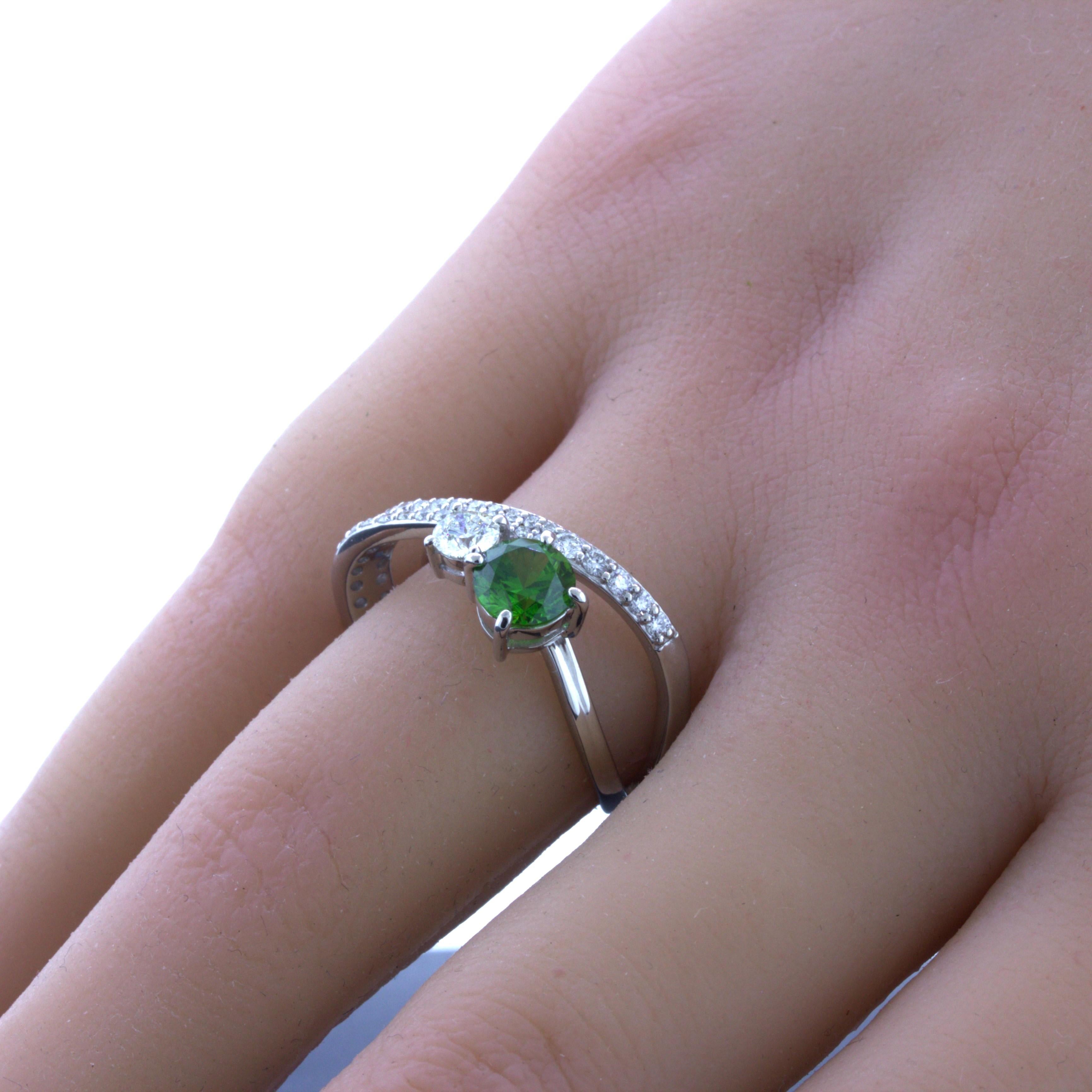 1.00 Carat Russian Demantoid Garnet Diamond Platinum Ring