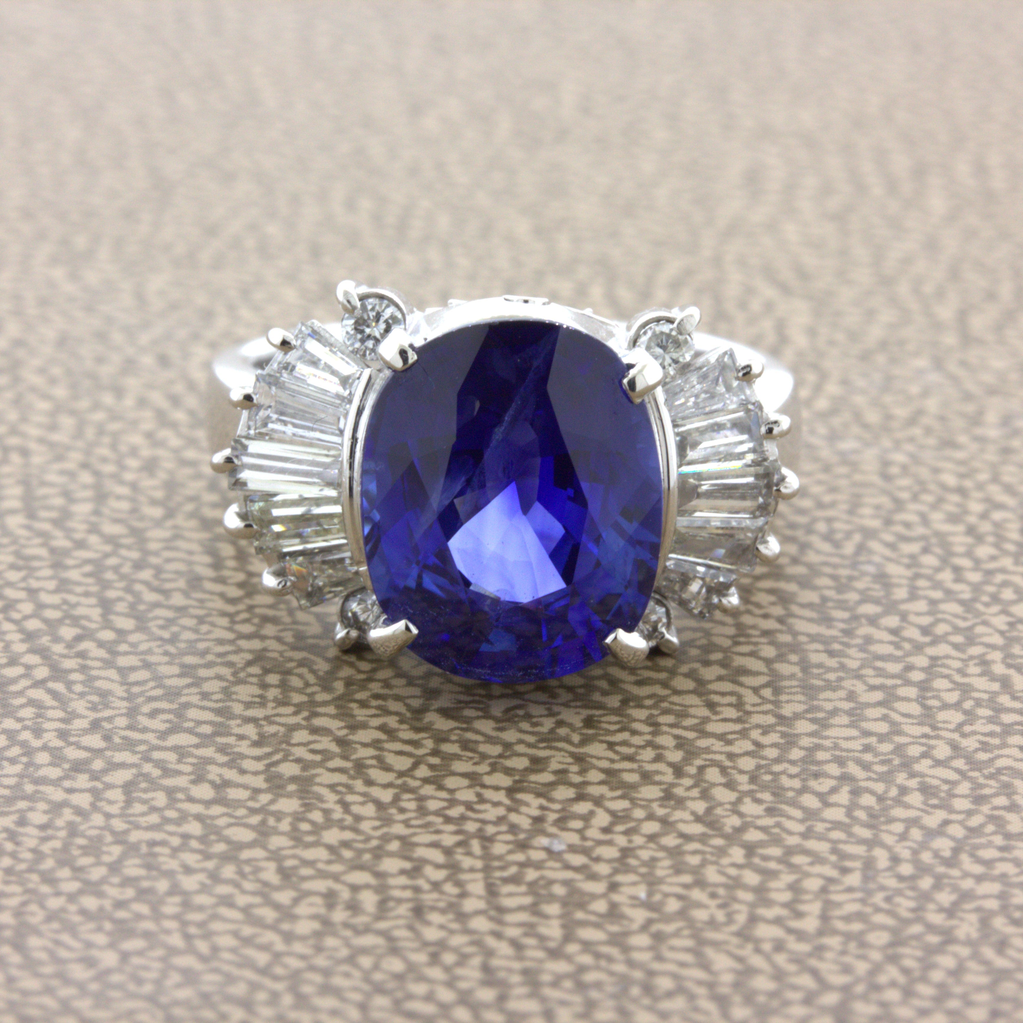 5.26 Carat Ceylon Sapphire Diamond Platinum Ring, GIA Certified
