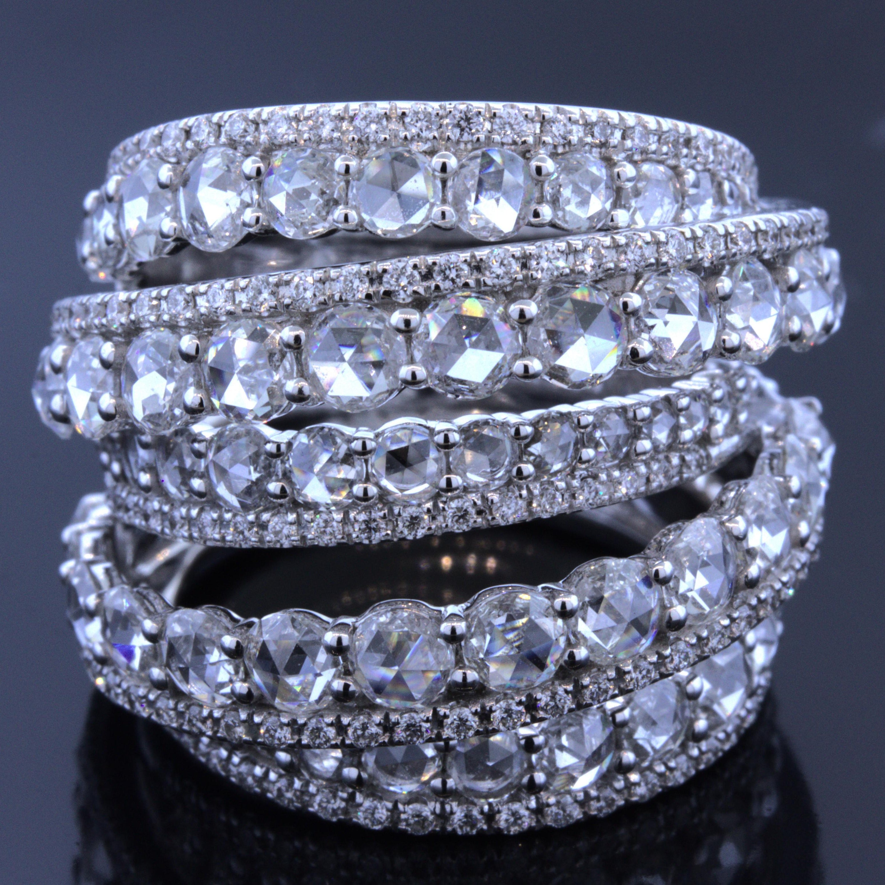 Rose-cut Diamond Multi-Layer 18K White Gold Wrap Ring