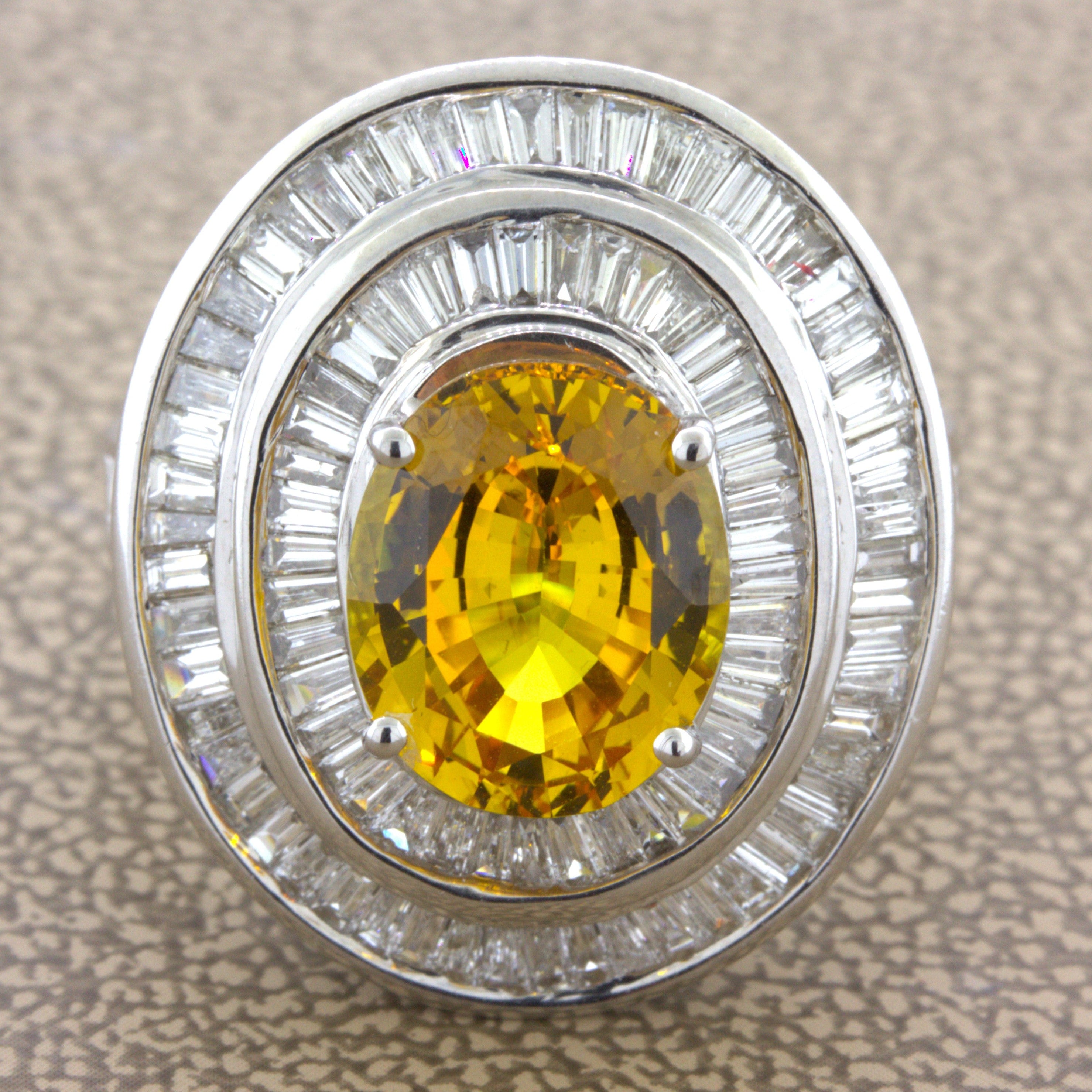 Fancy Yellow Sapphire Diamond Double-Halo 18K White Gold Ring