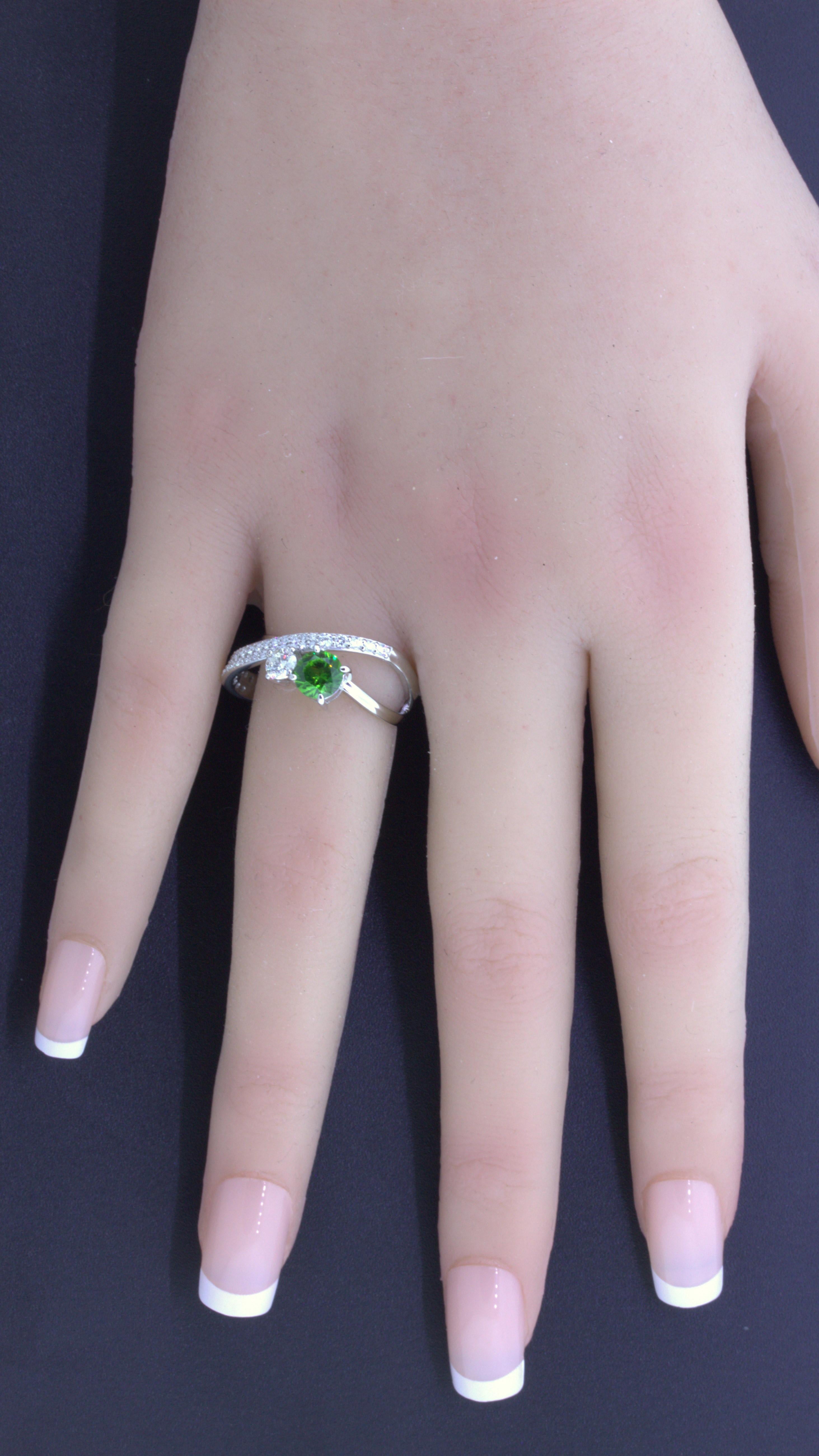 1.00 Carat Russian Demantoid Garnet Diamond Platinum Ring