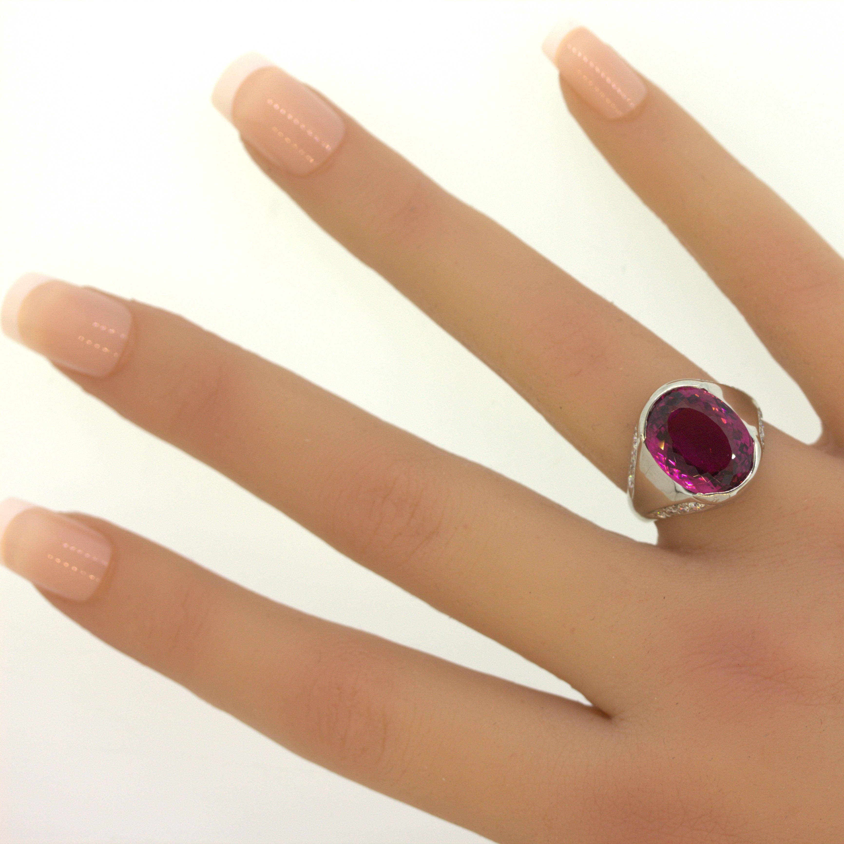 8.76 Carat Raspberry Tourmaline Diamond Platinum Ring