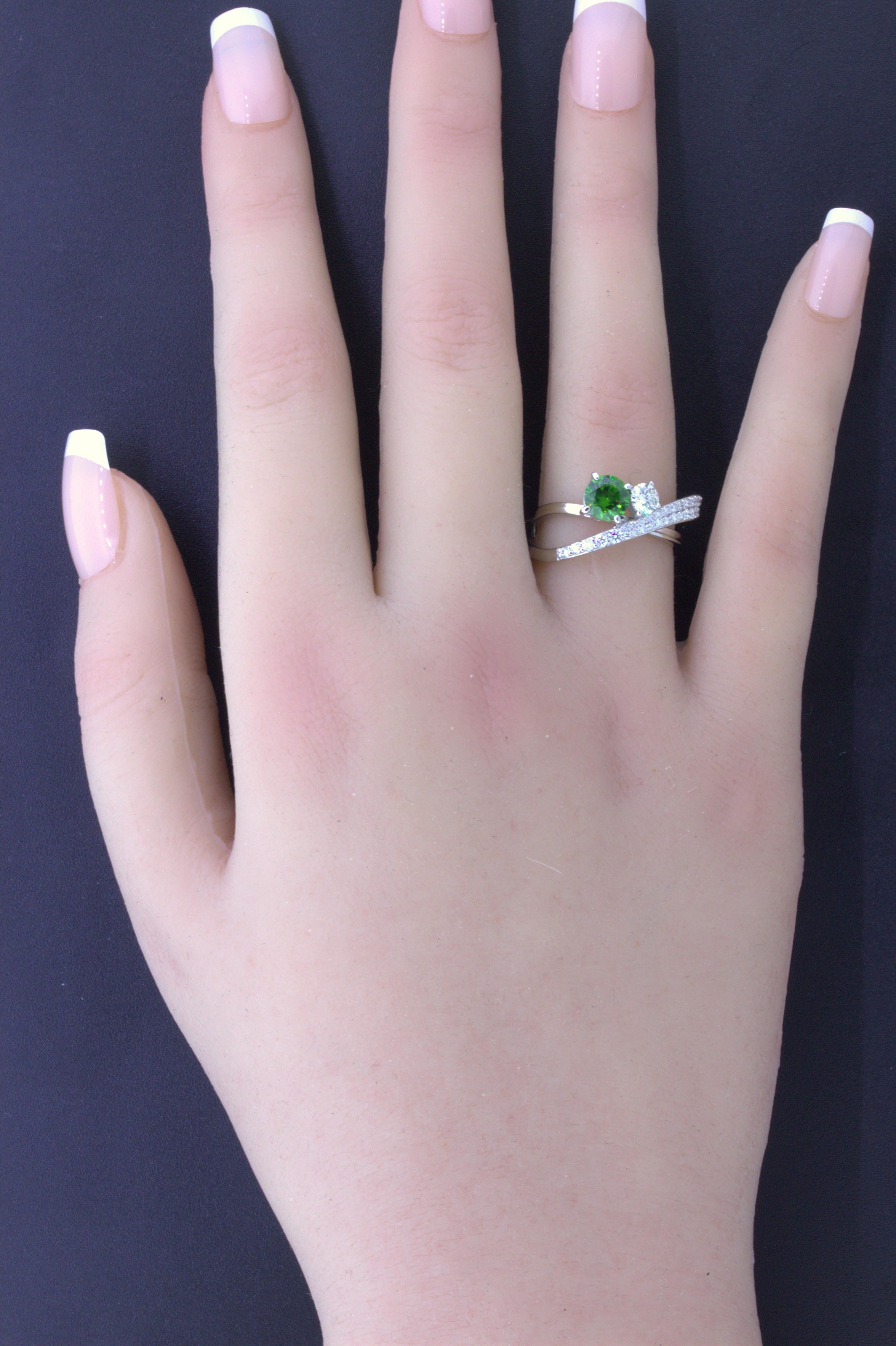 1.00 Carat Russian Demantoid Garnet Diamond Platinum Ring