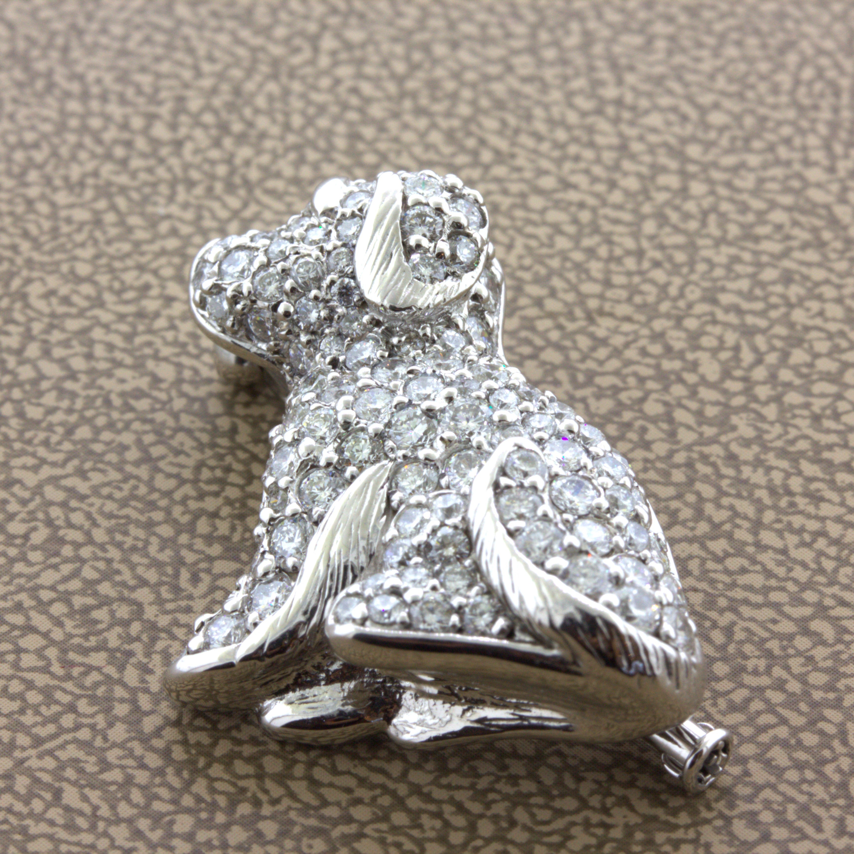 Diamond 18K White Gold Puppy Dog Brooch