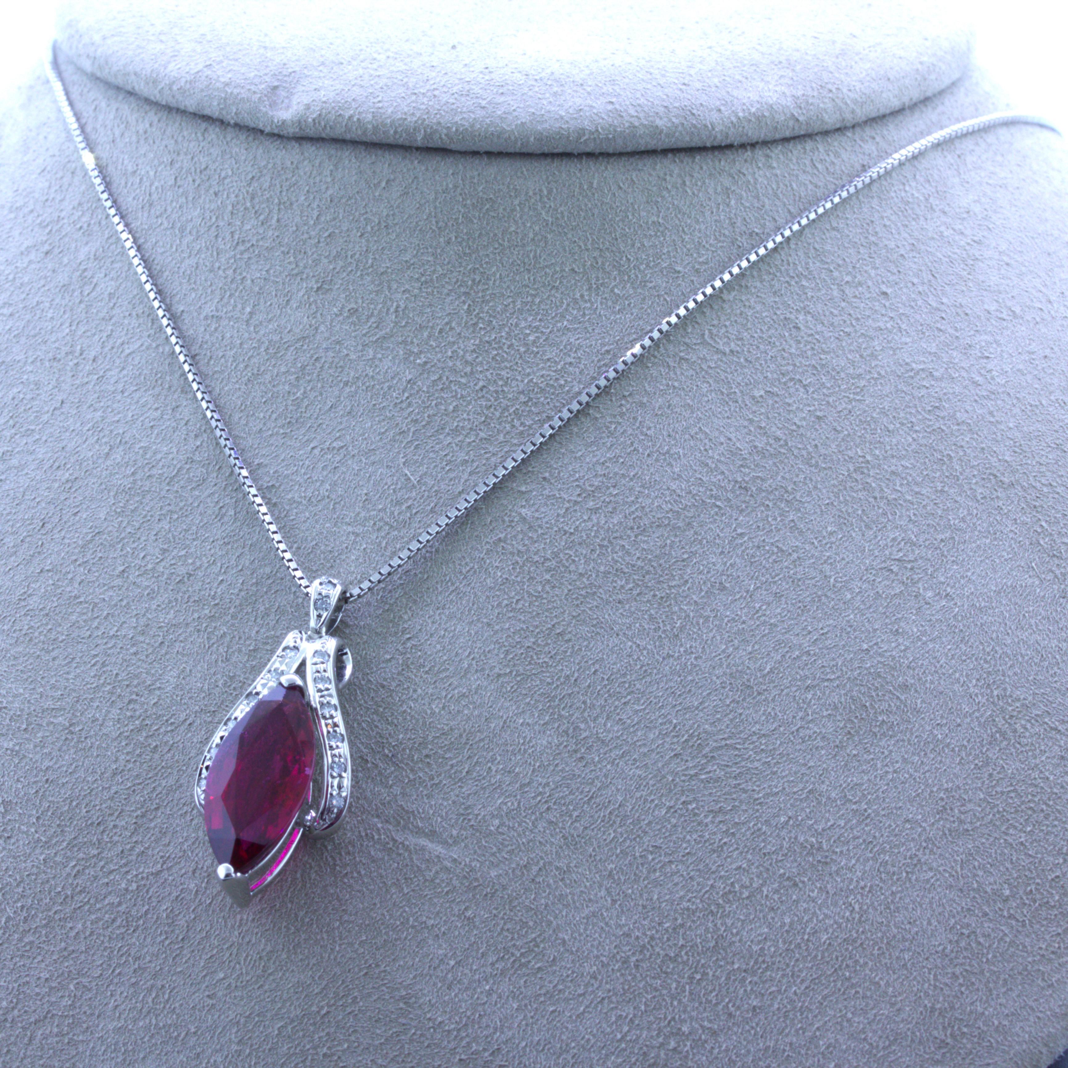 6.42 Carat Rubellite Tourmaline Diamond Platinum Pendant