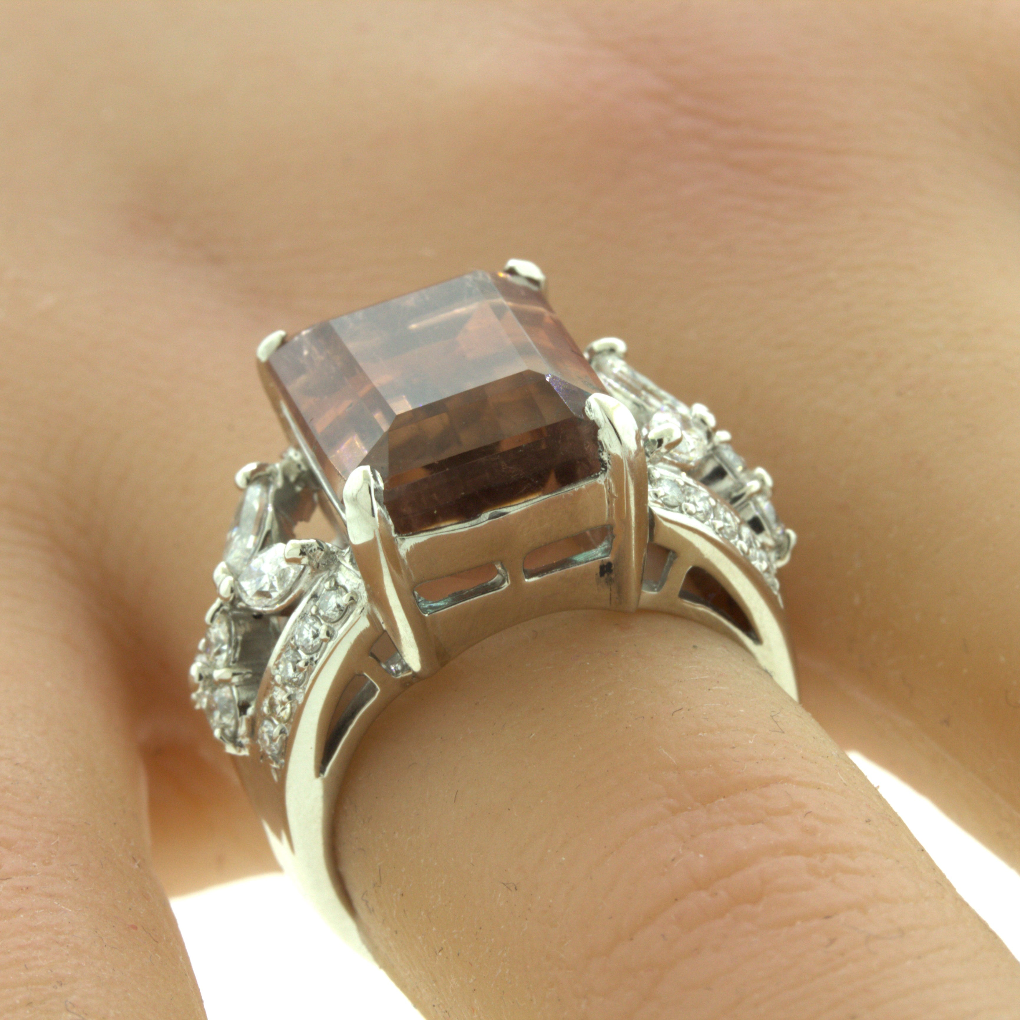 Bi-Color Tourmaline Diamond Platinum Floral Ring