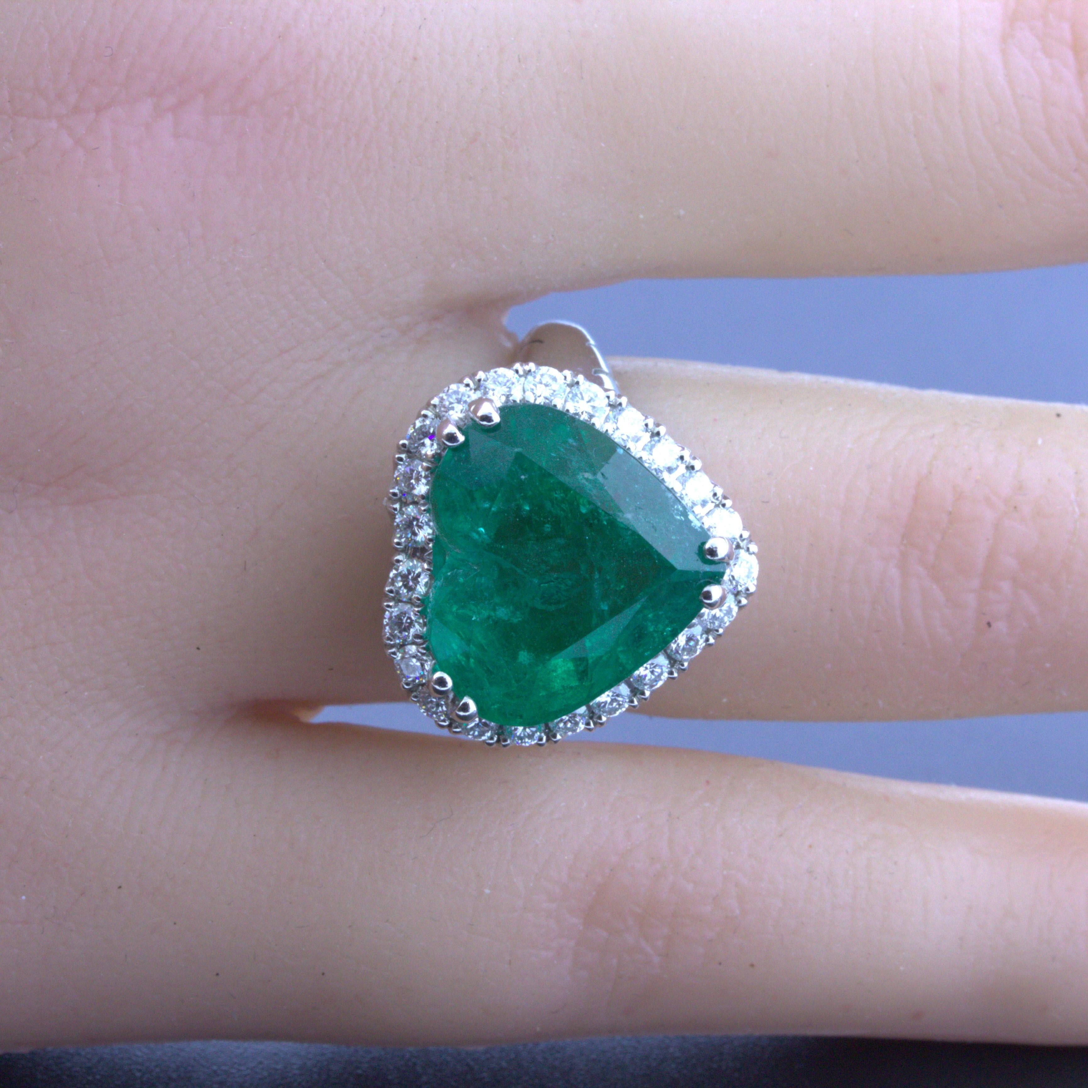 10.40 Carat Colombian Emerald Heart-Shape Diamond Platinum Ring, AGL Certified